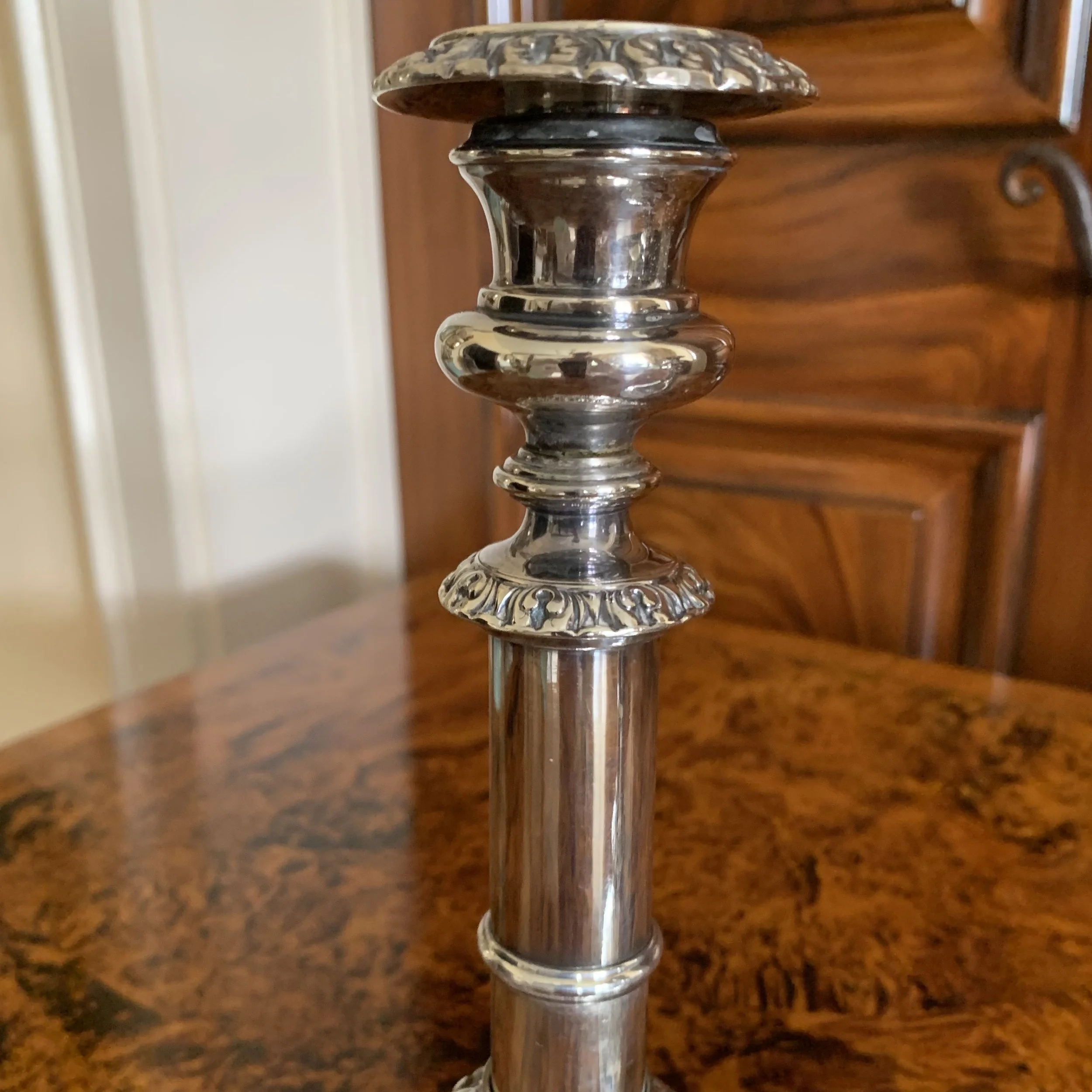 English Sheffield Silver Telescopic Candlesticks