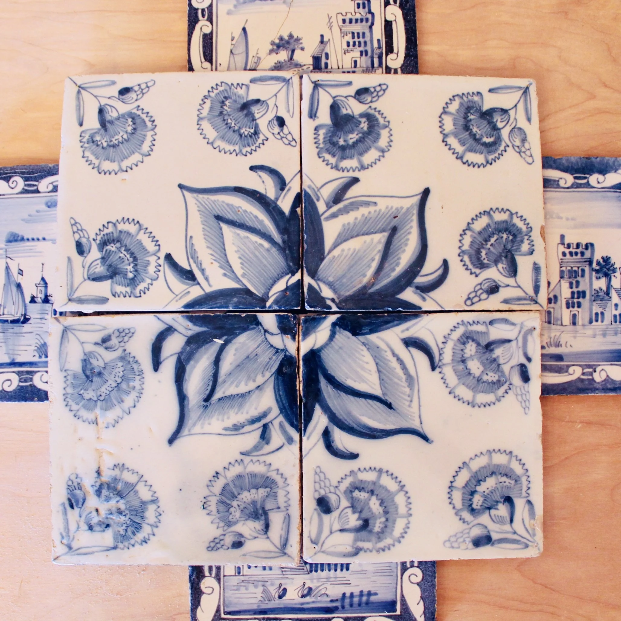Antique Delftware Tile Collection: Nine Tiles
