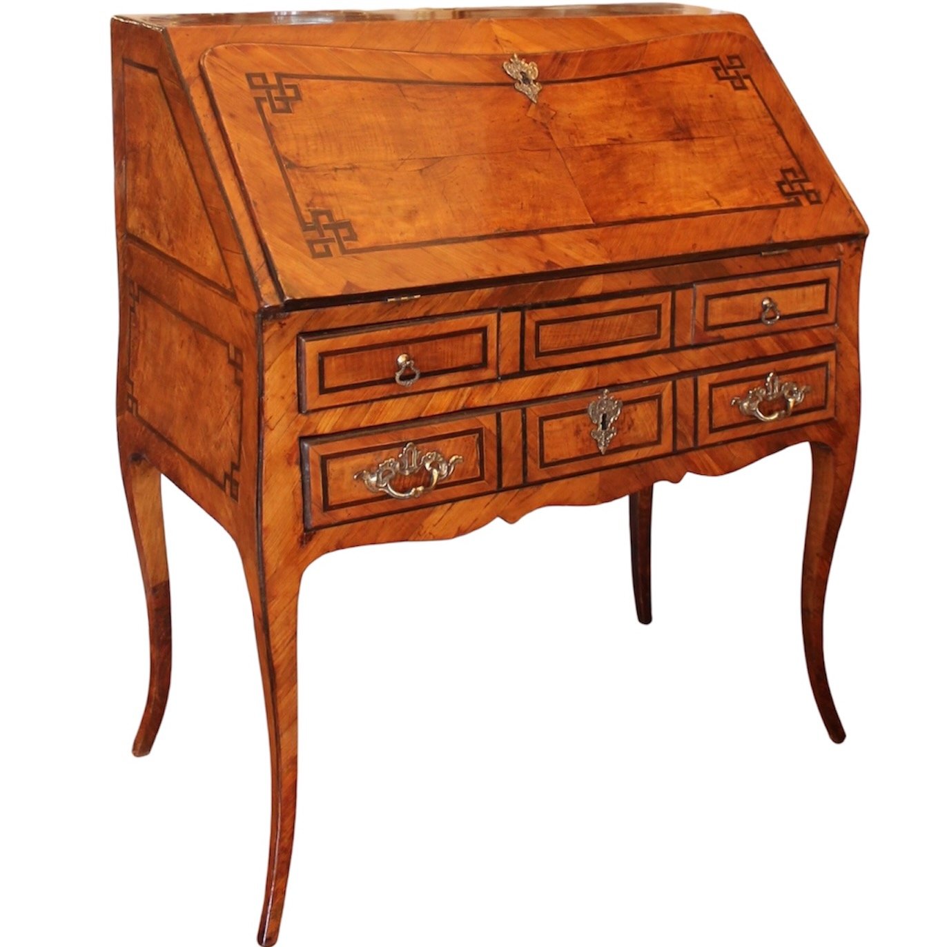 French Provincial Marquetry Slant Front Desk, late 18th Century