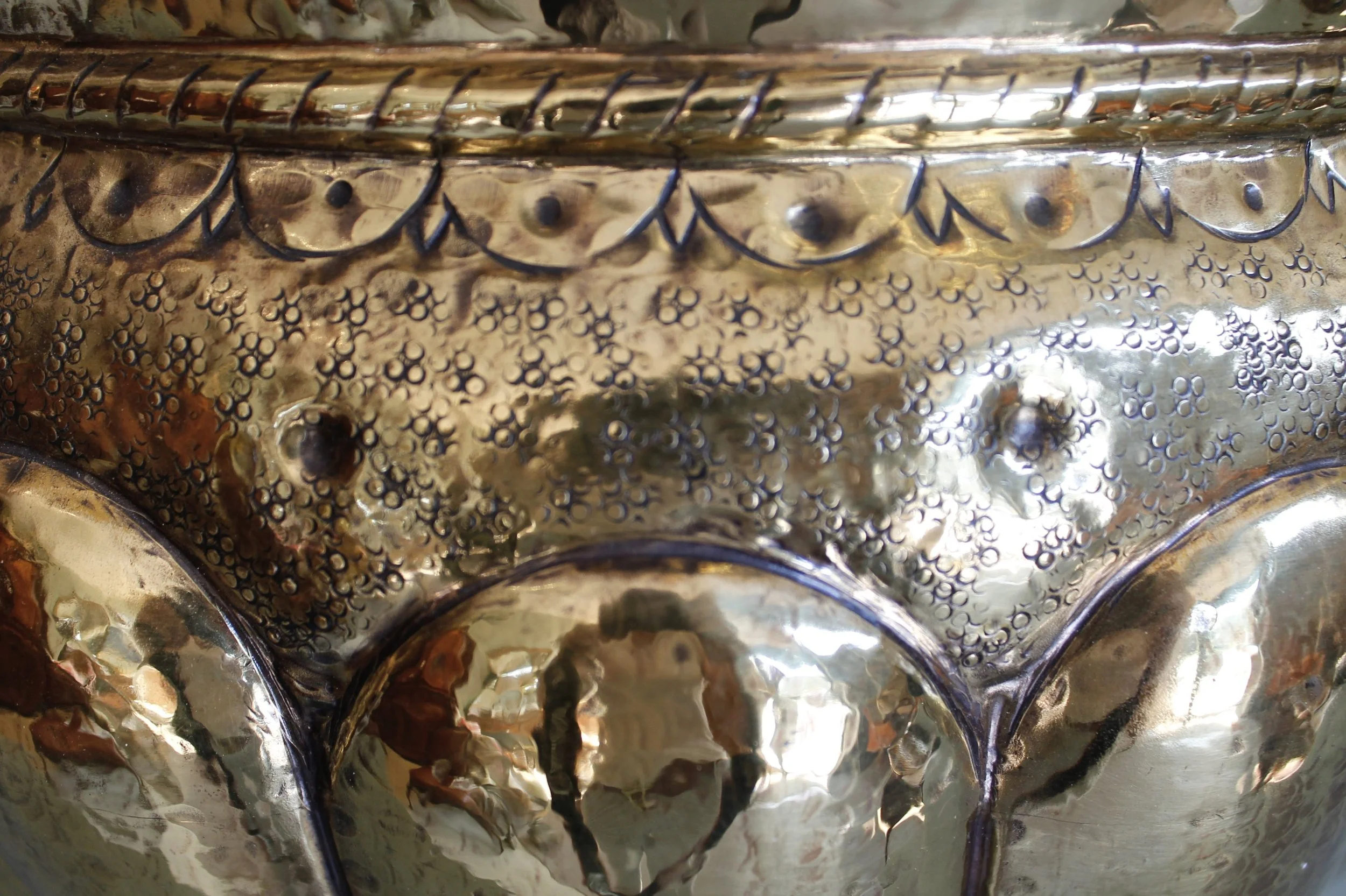 Large Baroque Brass Repousée Cachepot