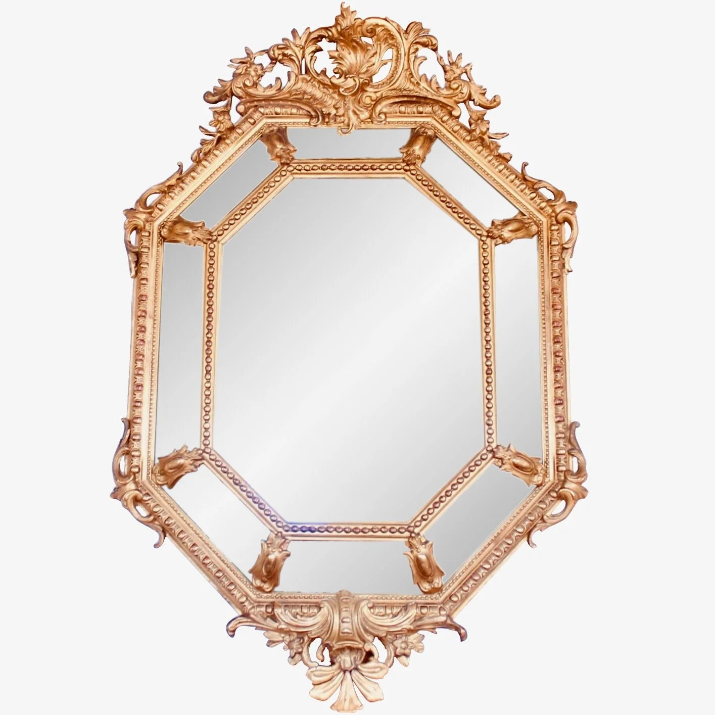 French Gilded Belle Époque Borderglass Cushion Mirror