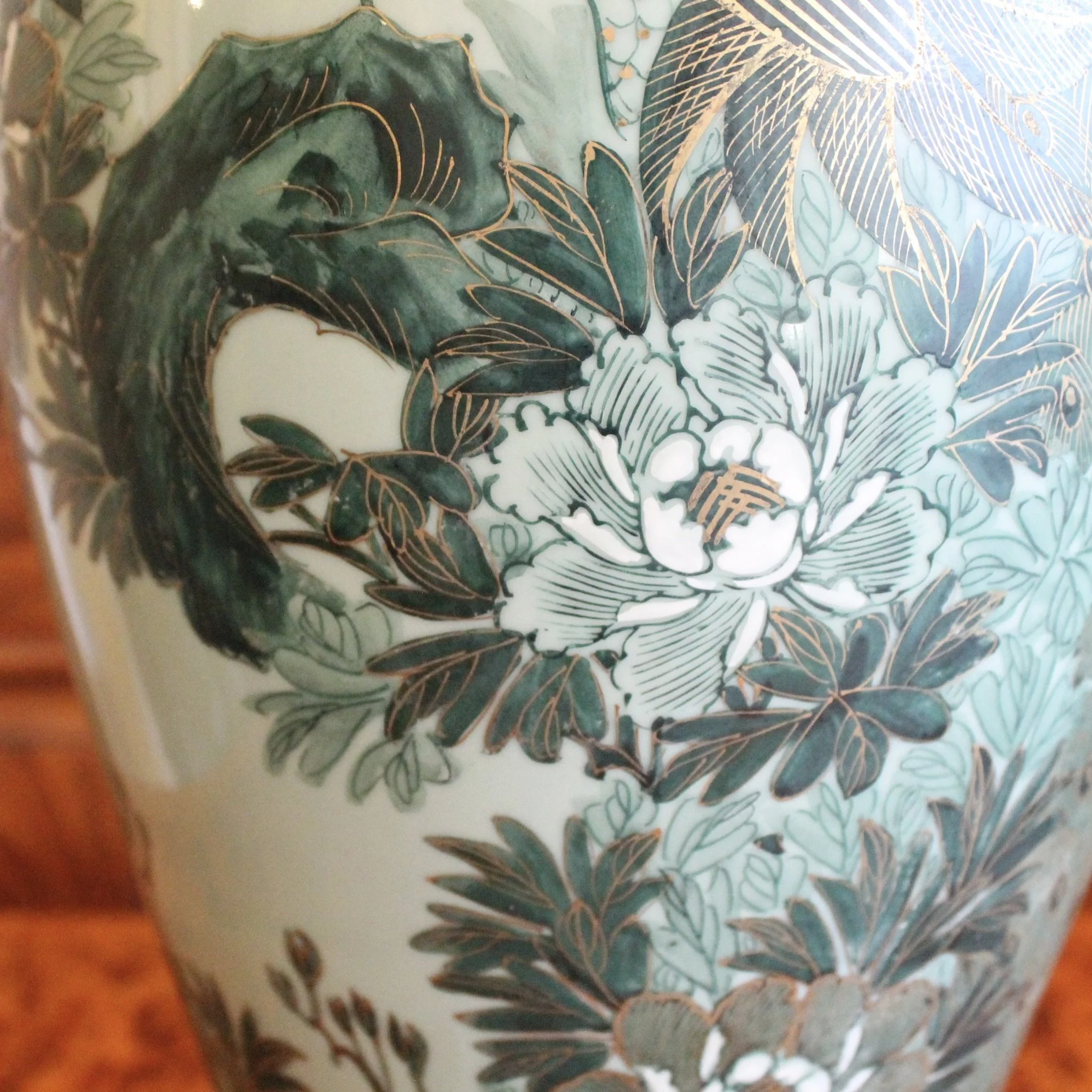 Japanese Satsuma celadon Peacock Lamp