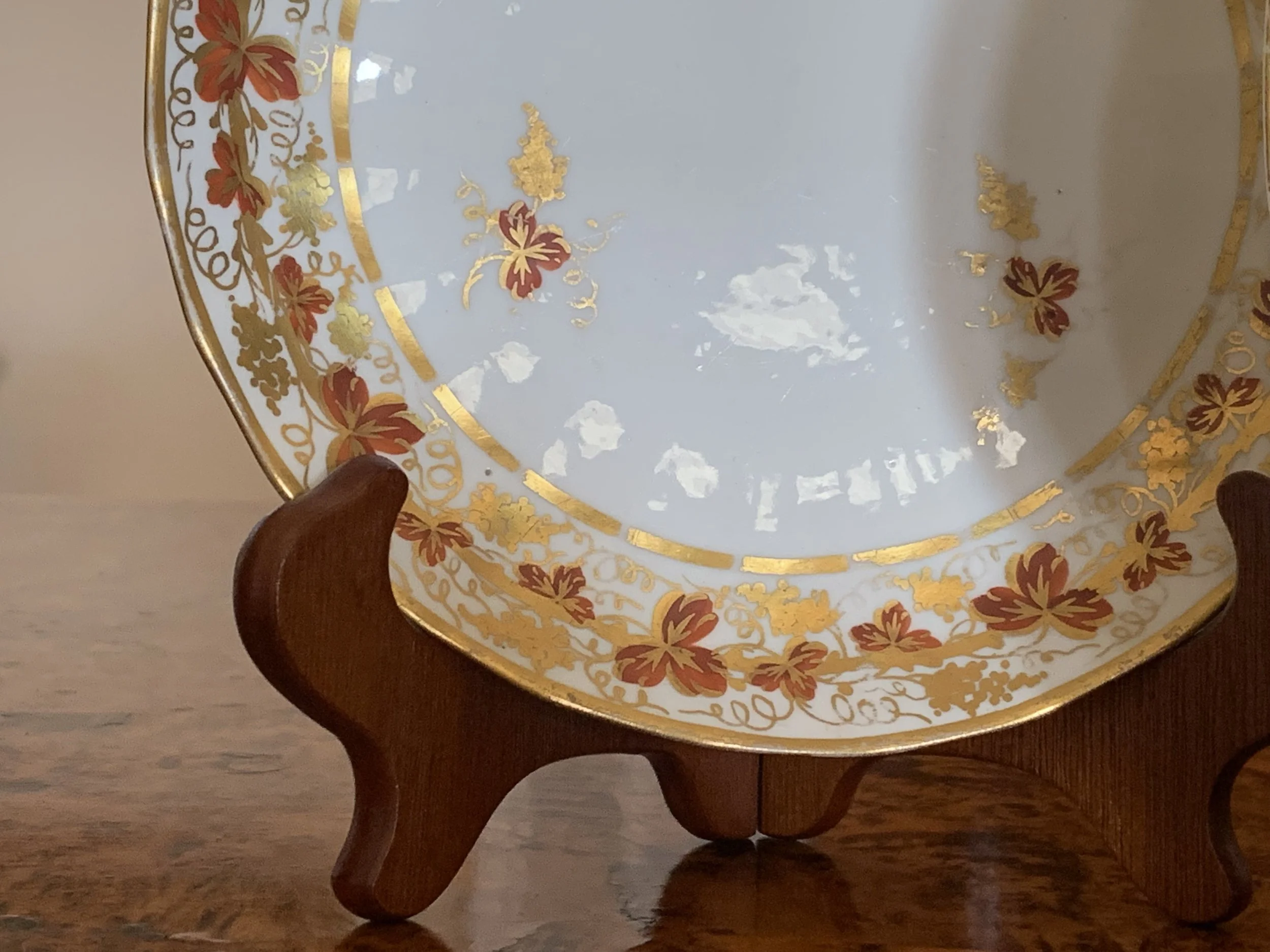 Pair English Derby orange gilt Grape Vine Porcelain Plates