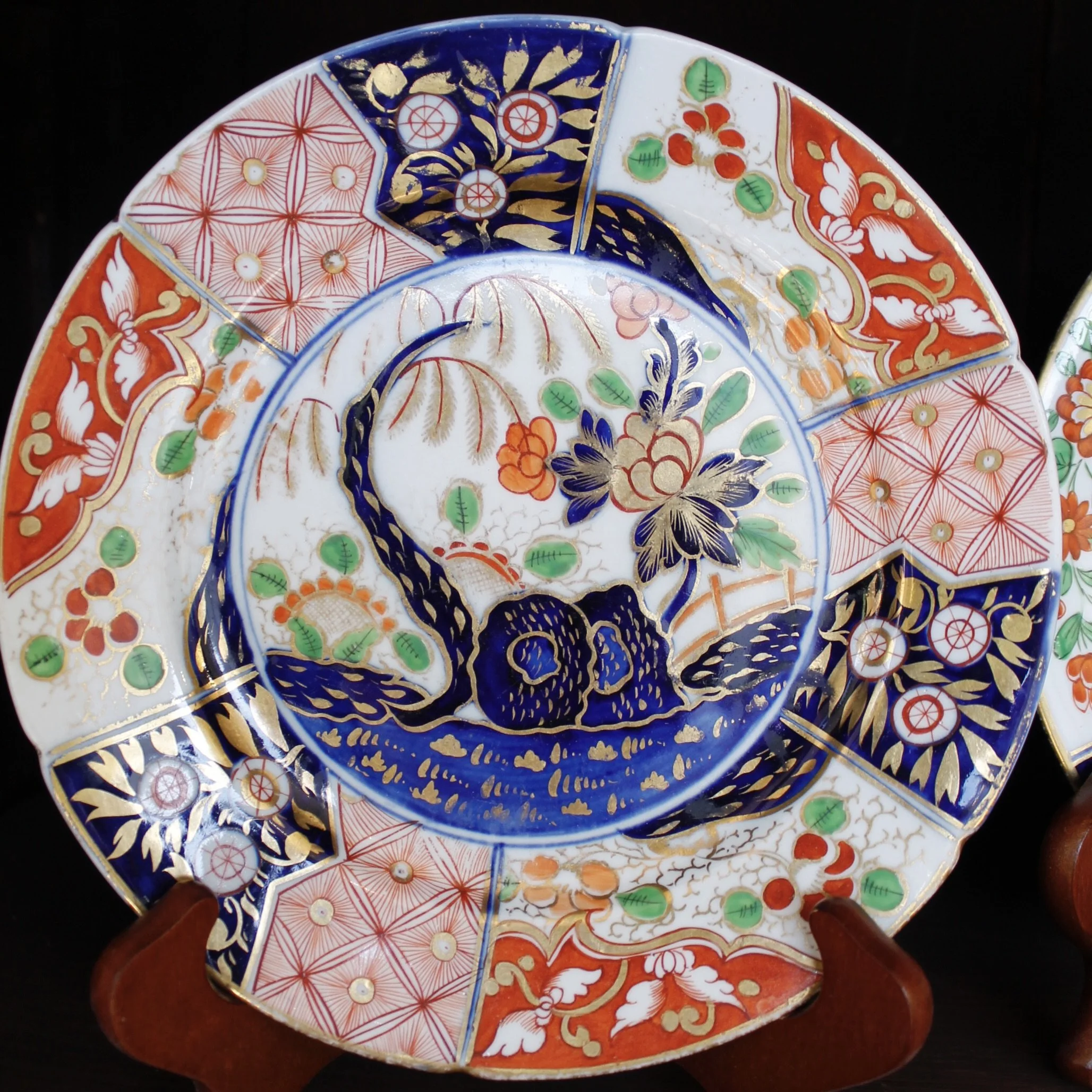 Coalport Gilt Imari Porcelain Plates "Rock and Tree" or "Money Tree" Pattern