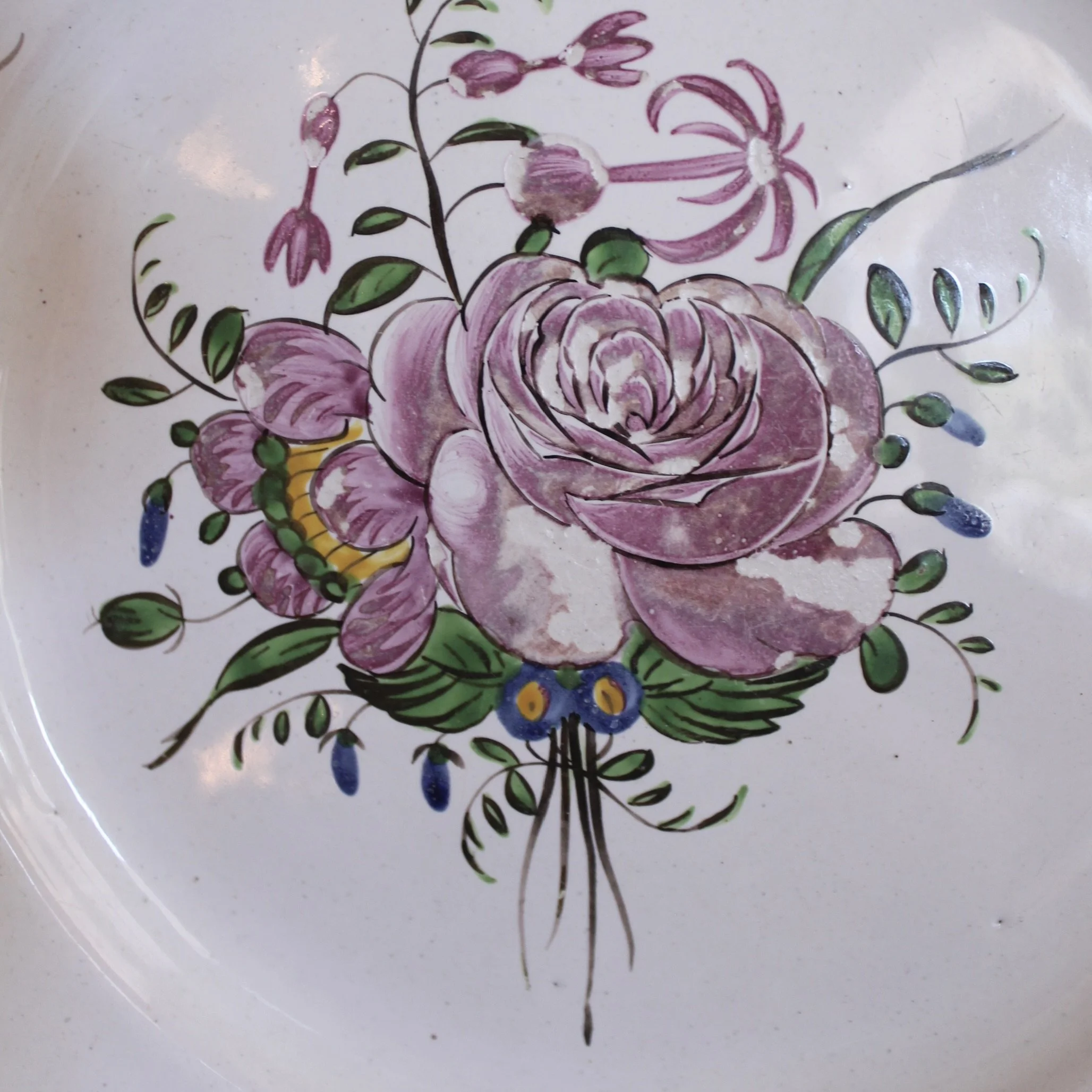 Antique French Faience  Plates, Pink Floral