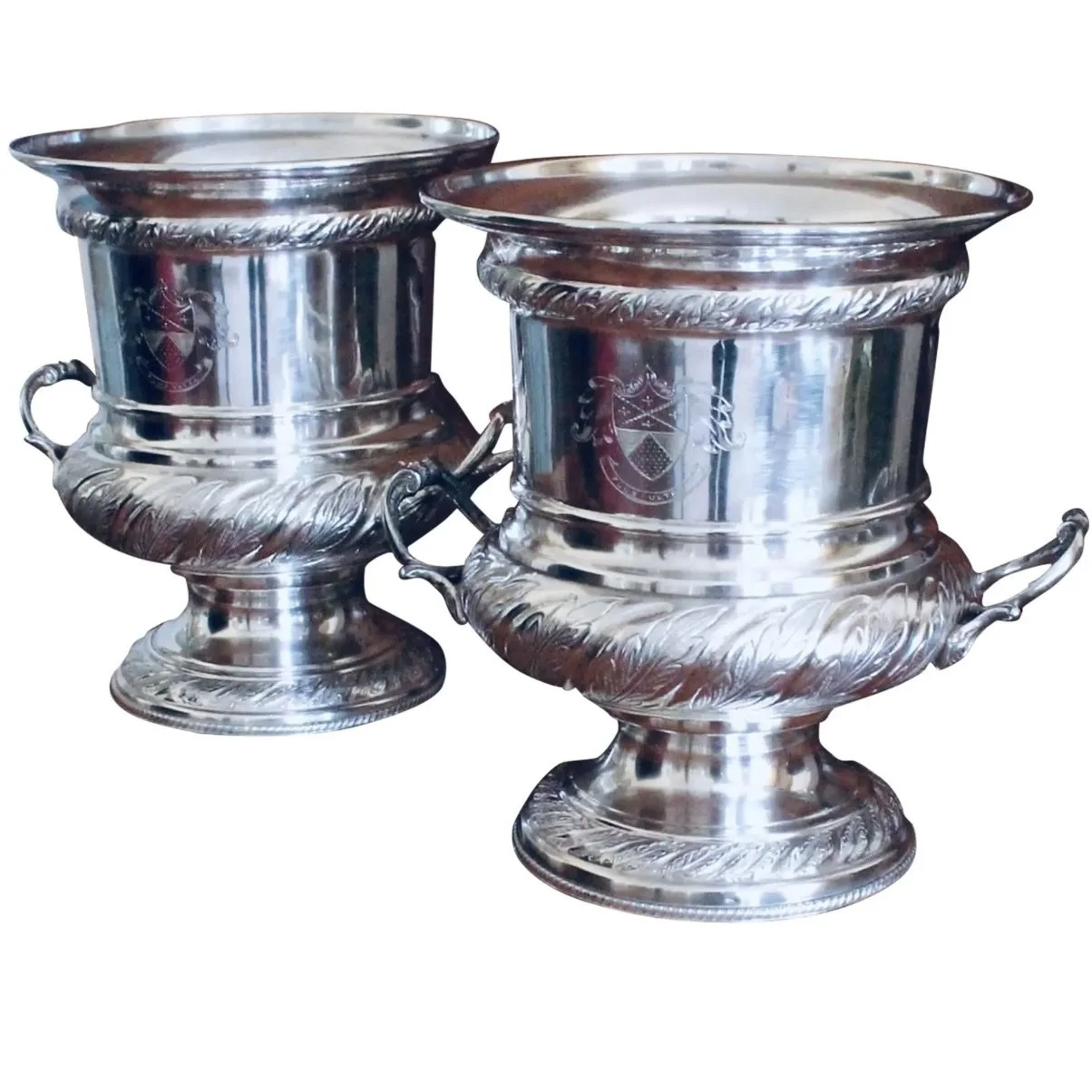 English Silver Plate Campagna Urns,  Champagne / Wine Coolers