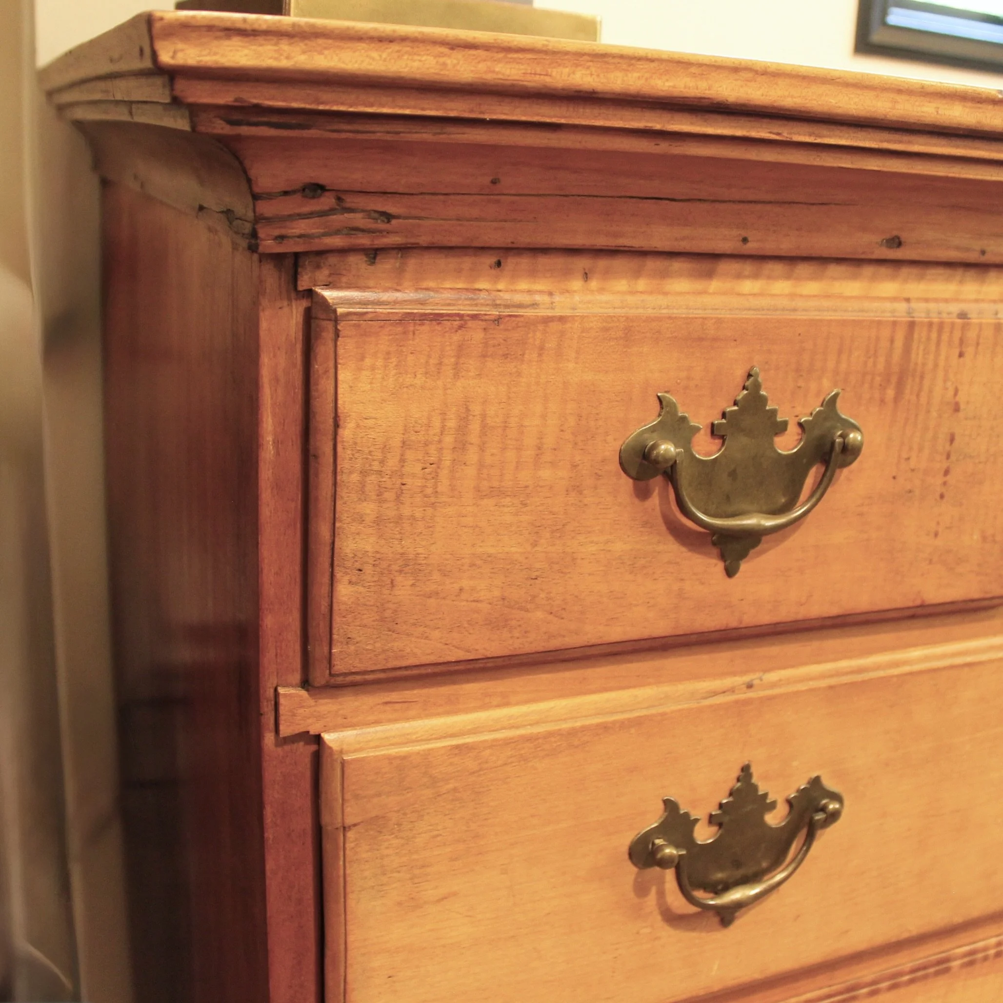 Pair Tall New England Tiger Maple Chippendale Chests of Drawers