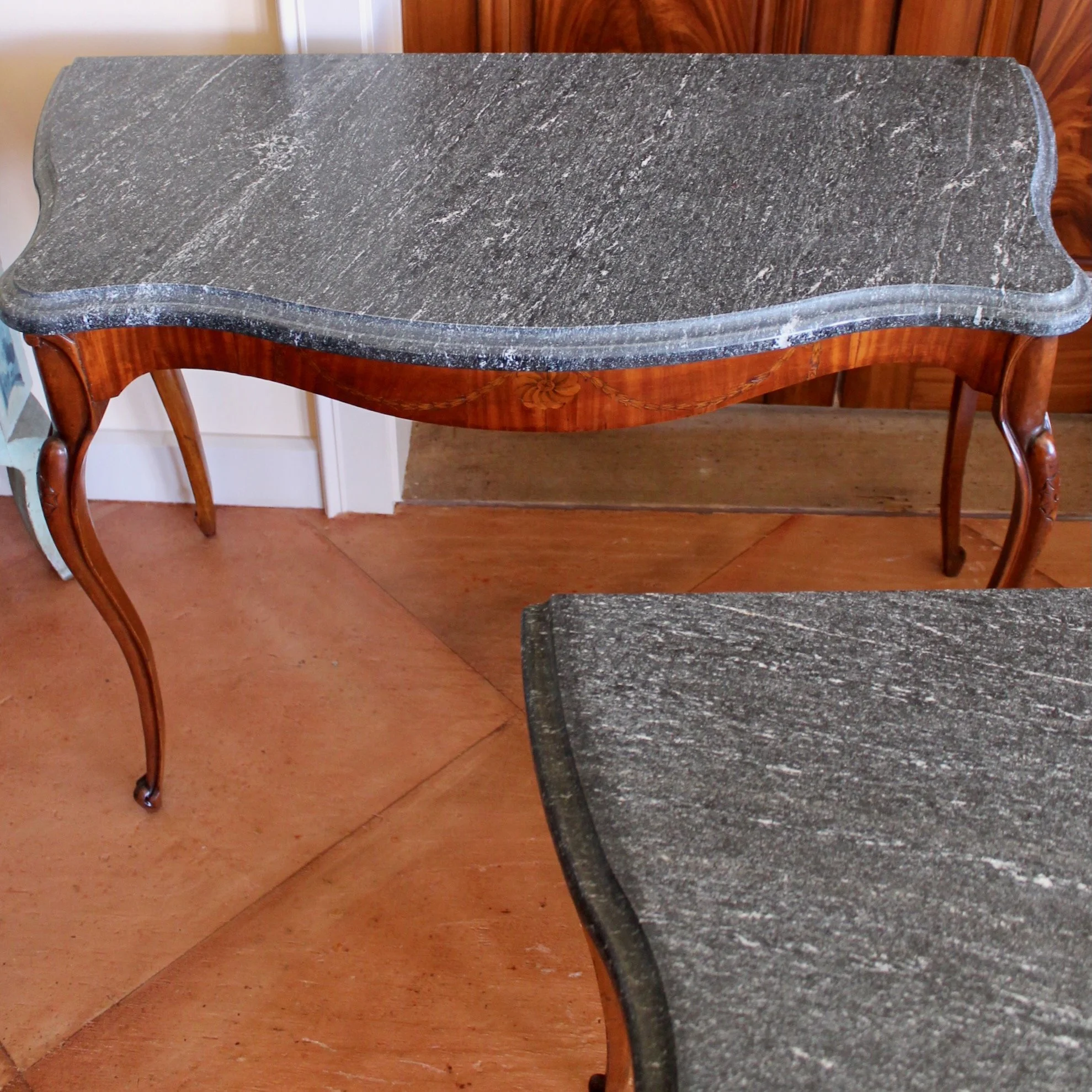 Pair-Edwardian-Satinwood-Marquetry-Console-Tables-With-Marble-Tops