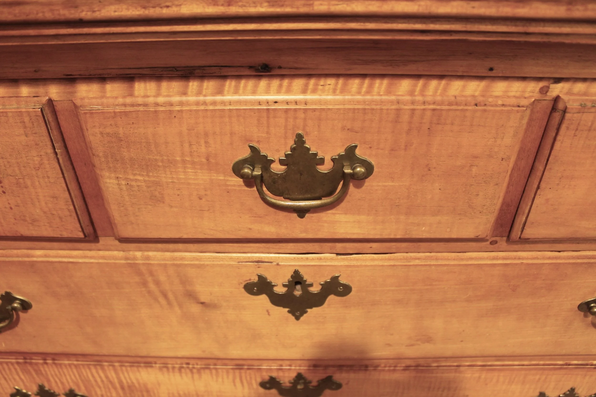 Pair Tall New England Tiger Maple Chippendale Chests of Drawers