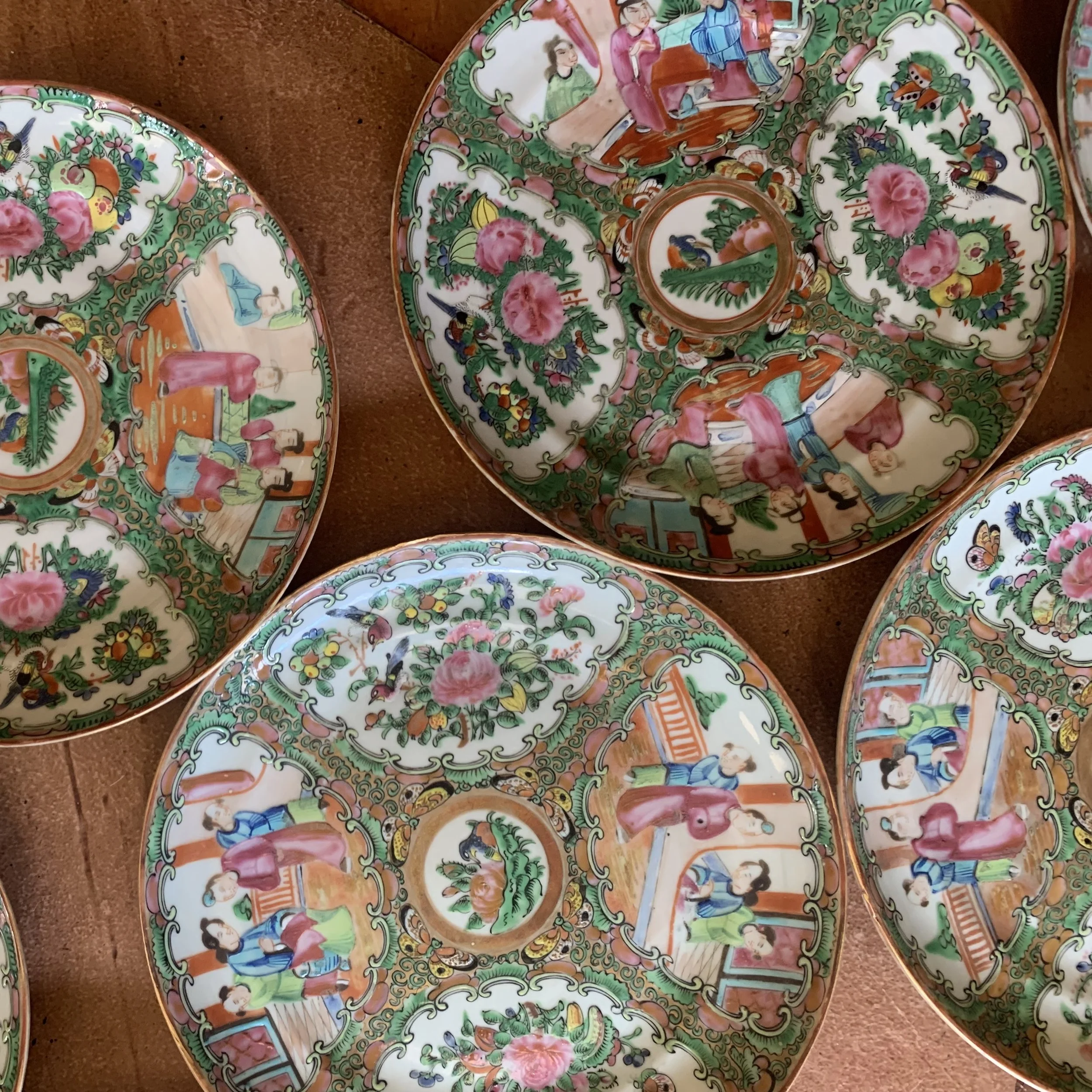Rose Medallion Porcelain Plates, antique, set of nine