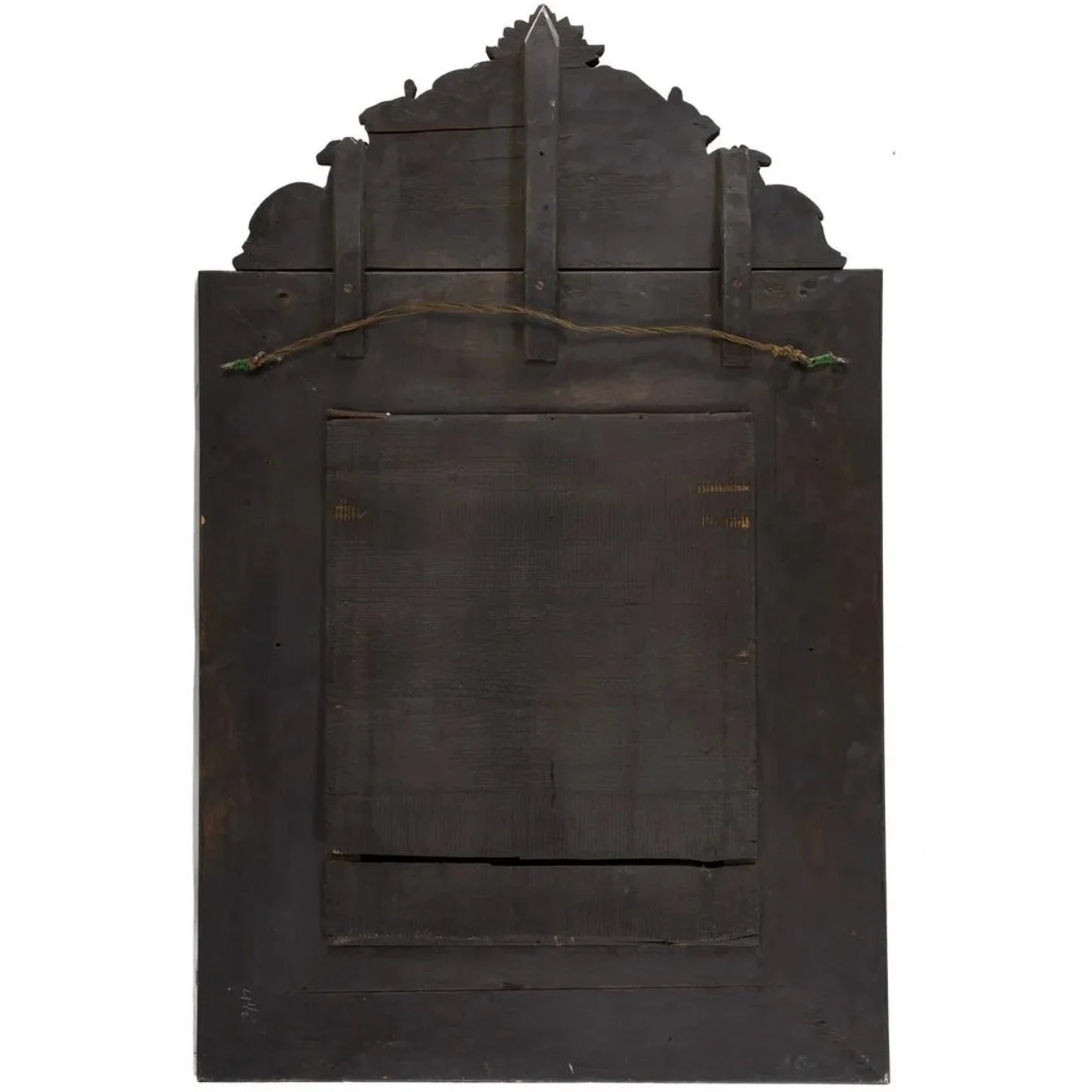 Large-Continental-Brass Repoussé-and-Ebonized-Crested-Cushion-Mirror (8)-back