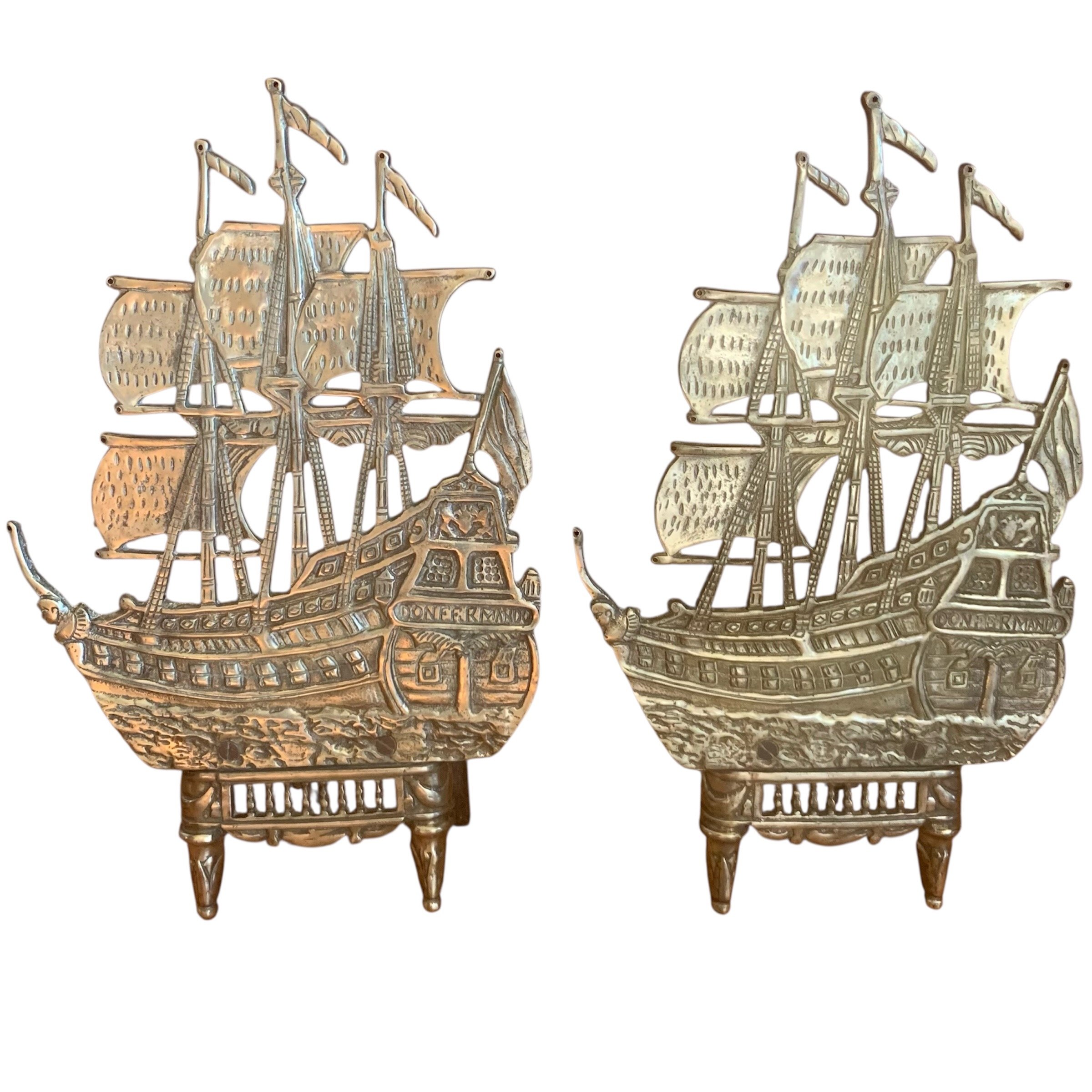 Antique-Brass-Spanish-Galleon-Ship-Andirons