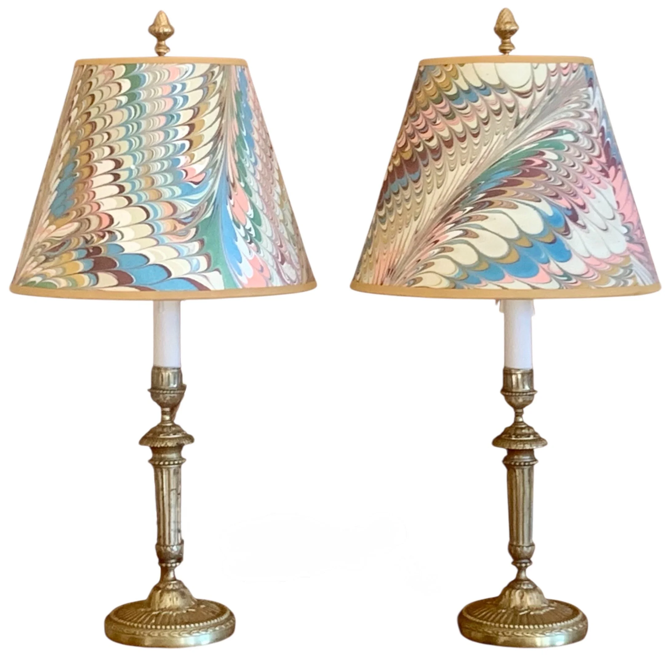 Pair-French-Louis-XVI-Period-Candlestick-Lamps-with-Marbleized-Shades
