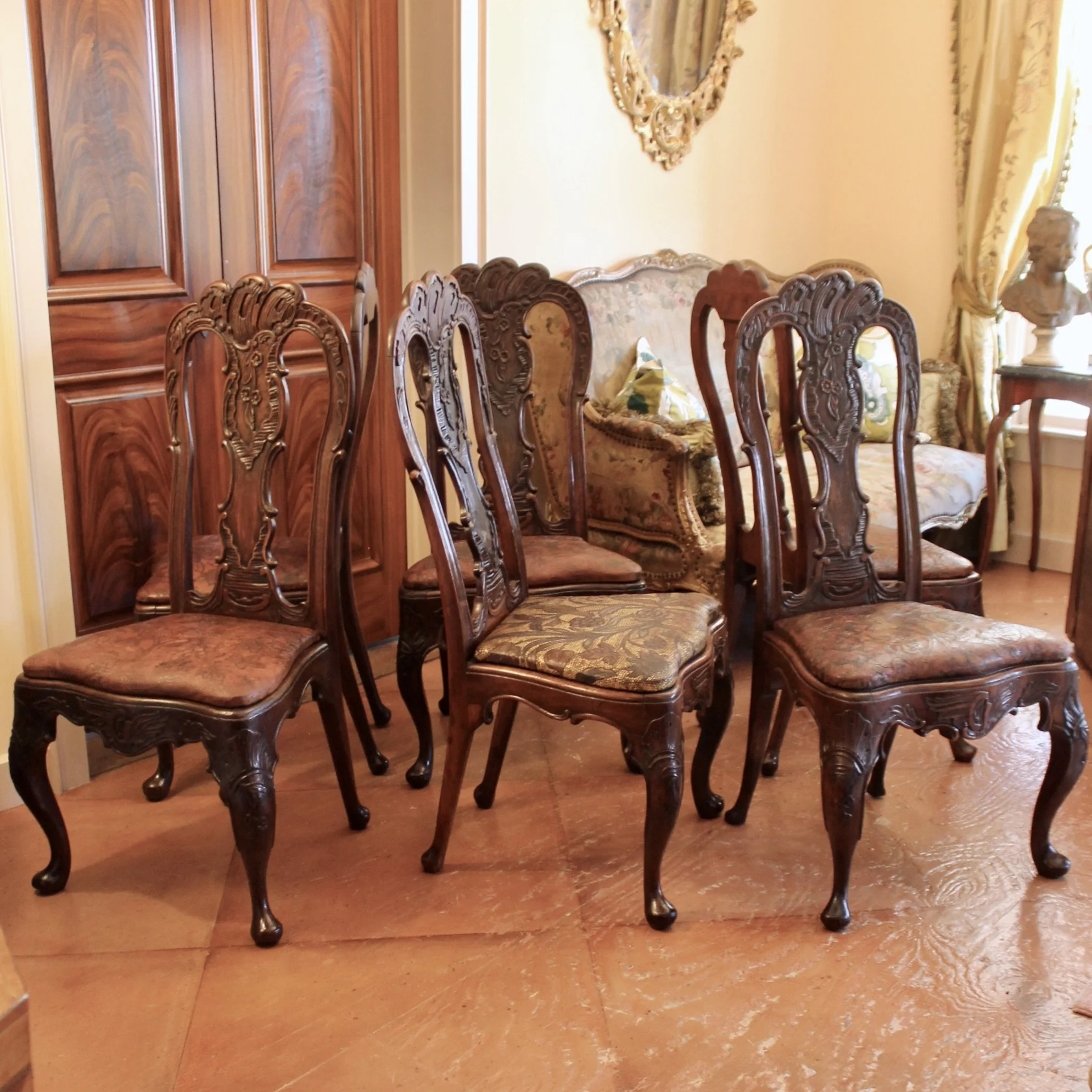 Portuguese or Spanish Rococo Dining Chairs- set of six