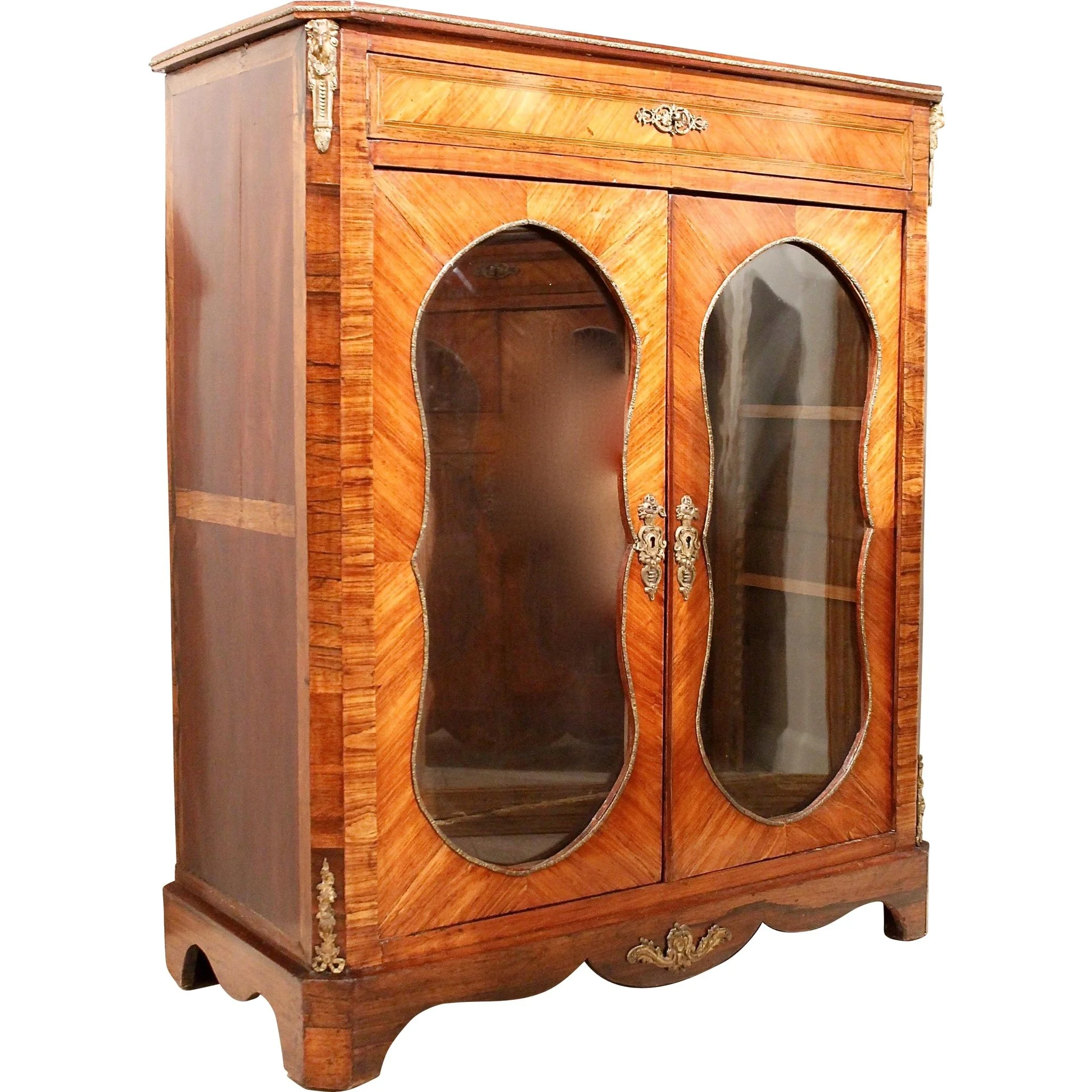 antique-French-tulipwood-marquetry-French-glass-front-cabinet