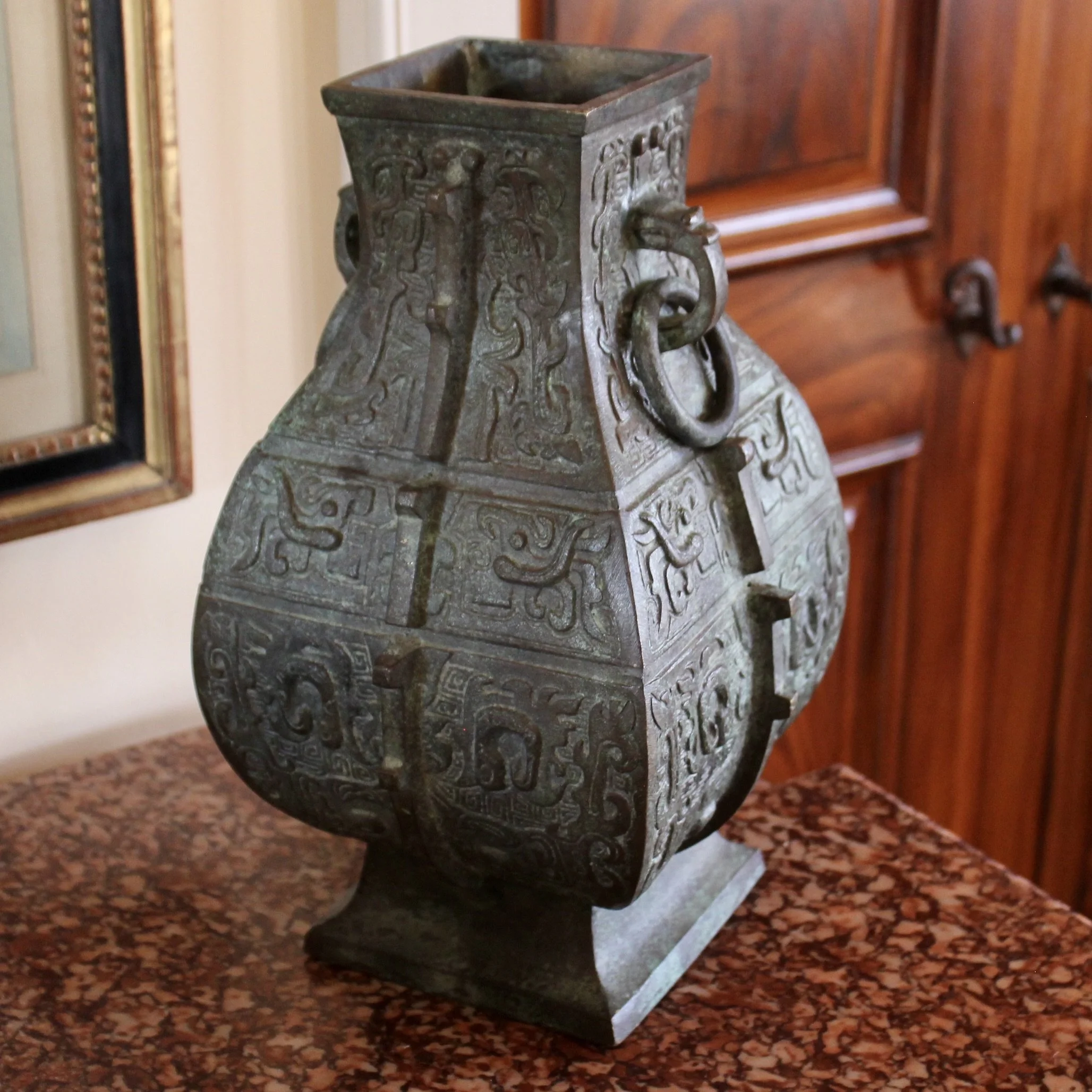 Pair of Chinese Bronze Archaic Style Urns