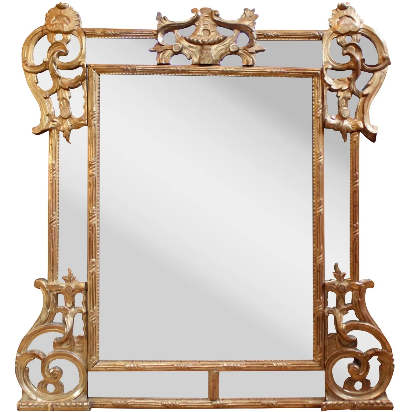 Continental Giltwood Louis XV Rococo Overmantel or Pier Mirror