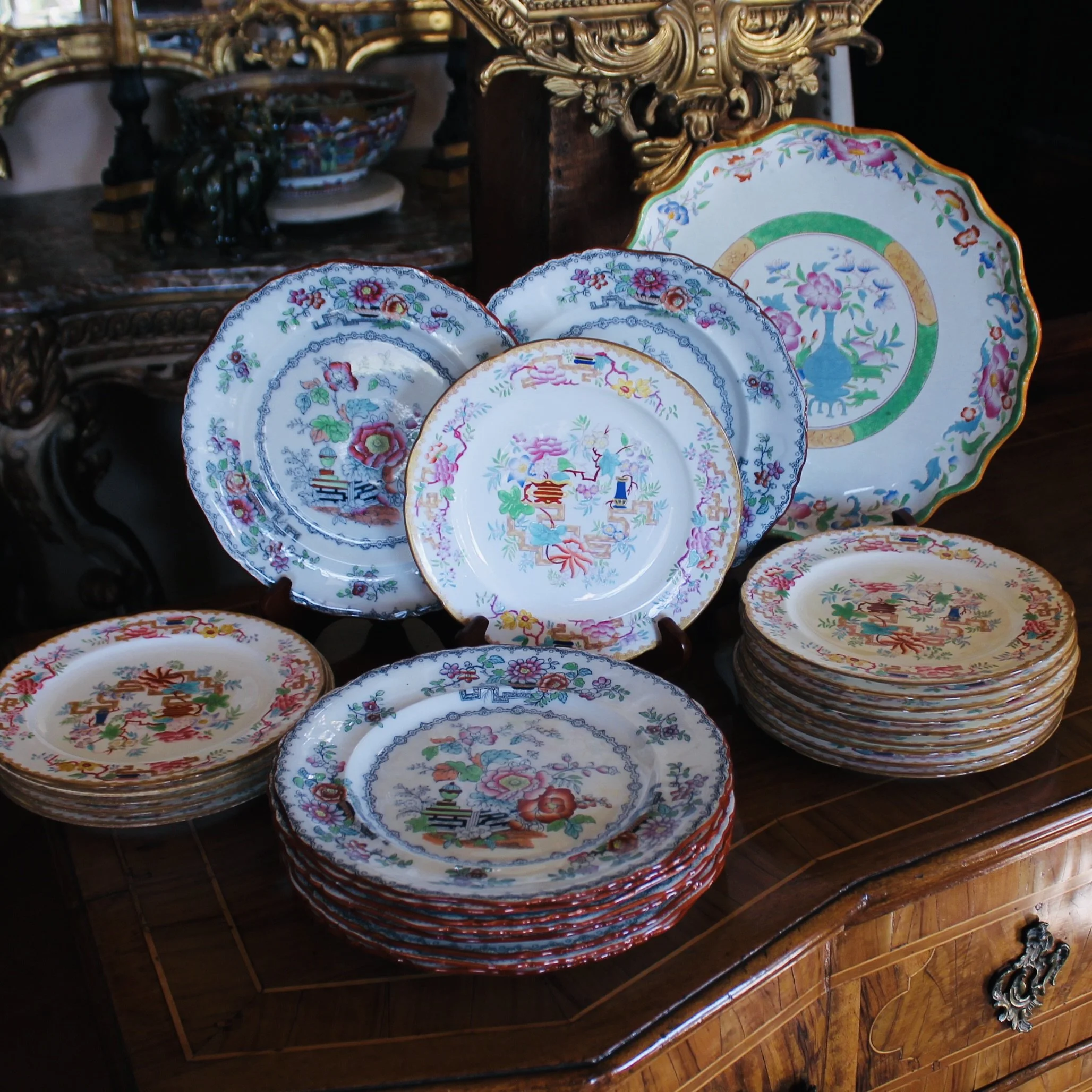 antique English ironstone China dinner set, Minton, Cauldon Ashworth