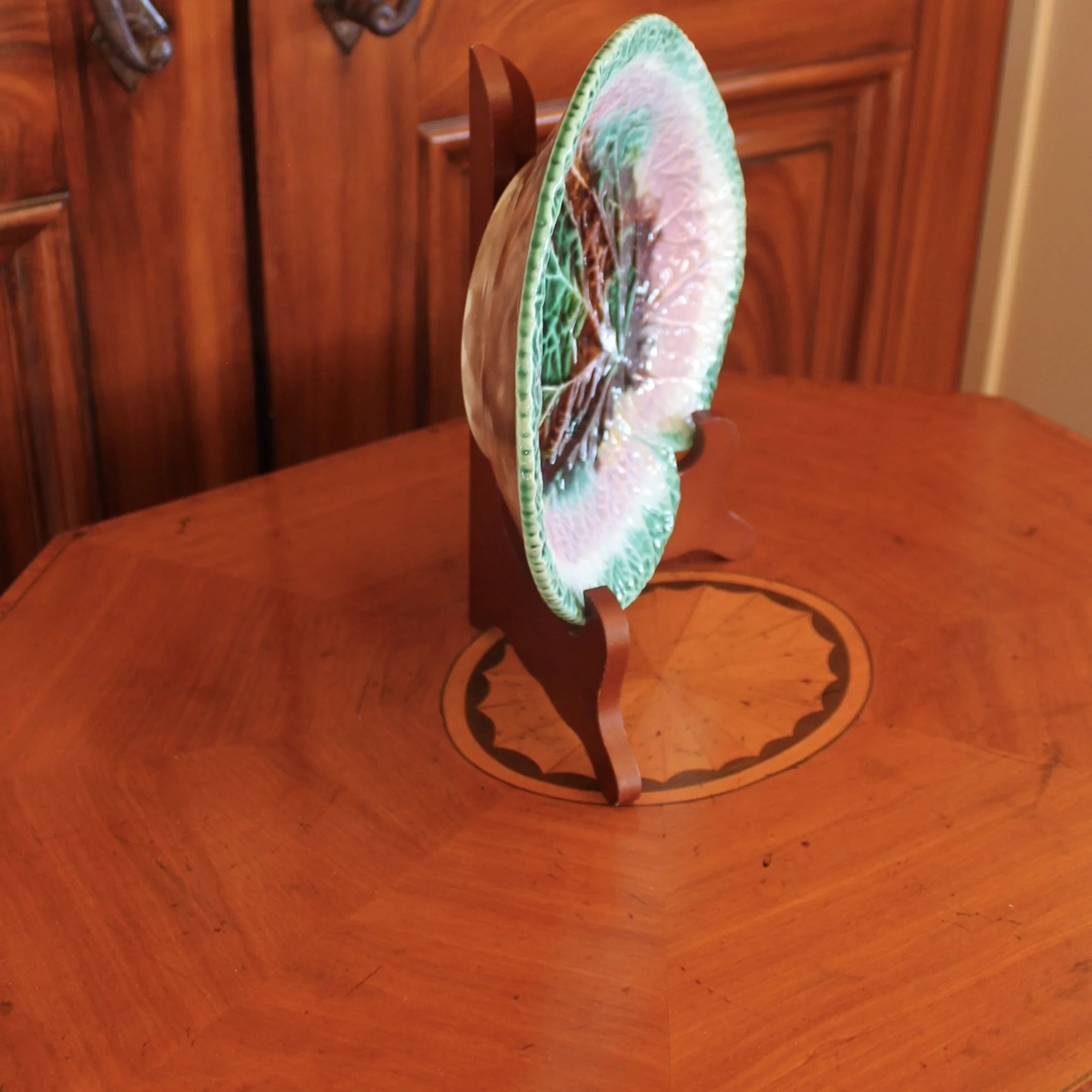 Large Antique Begonia Leaf Majolica Dish