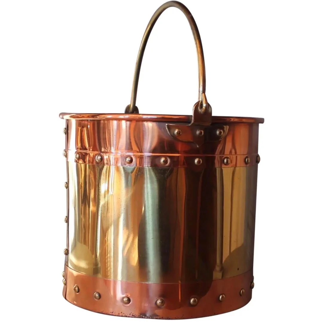 Copper and Brass Studded Kindling Bucket