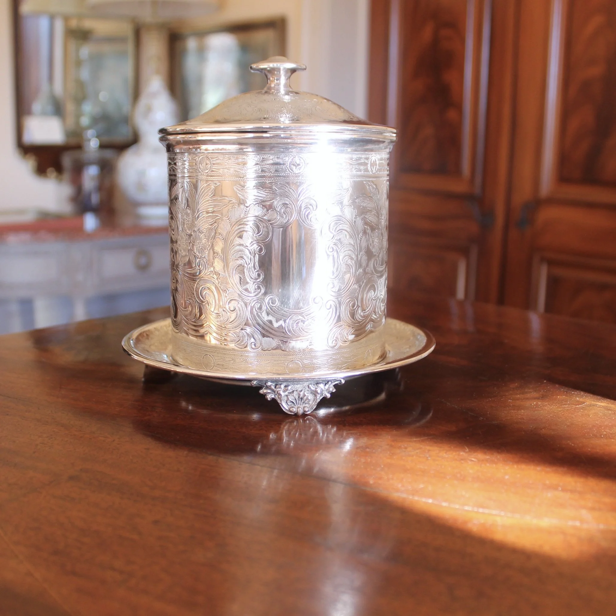 English Vintage Silver Plate on Nickel Biscuit Box