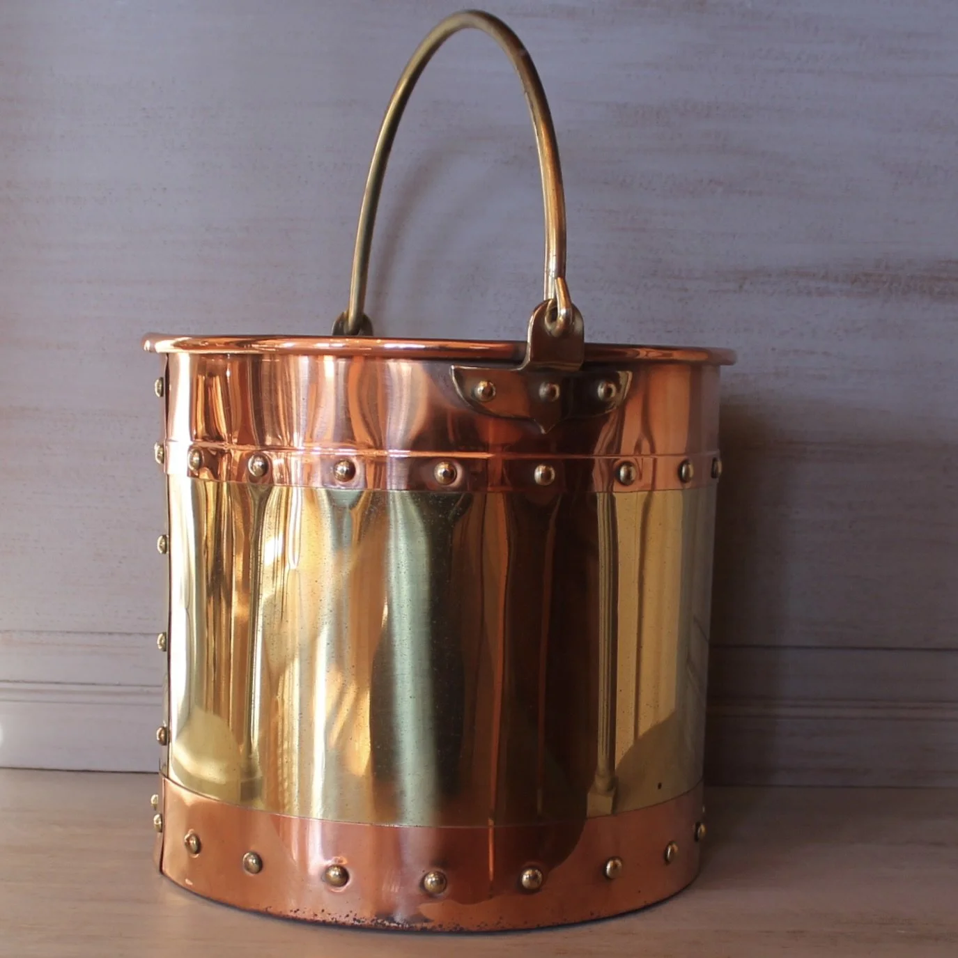 antique English copper fireplace bucket