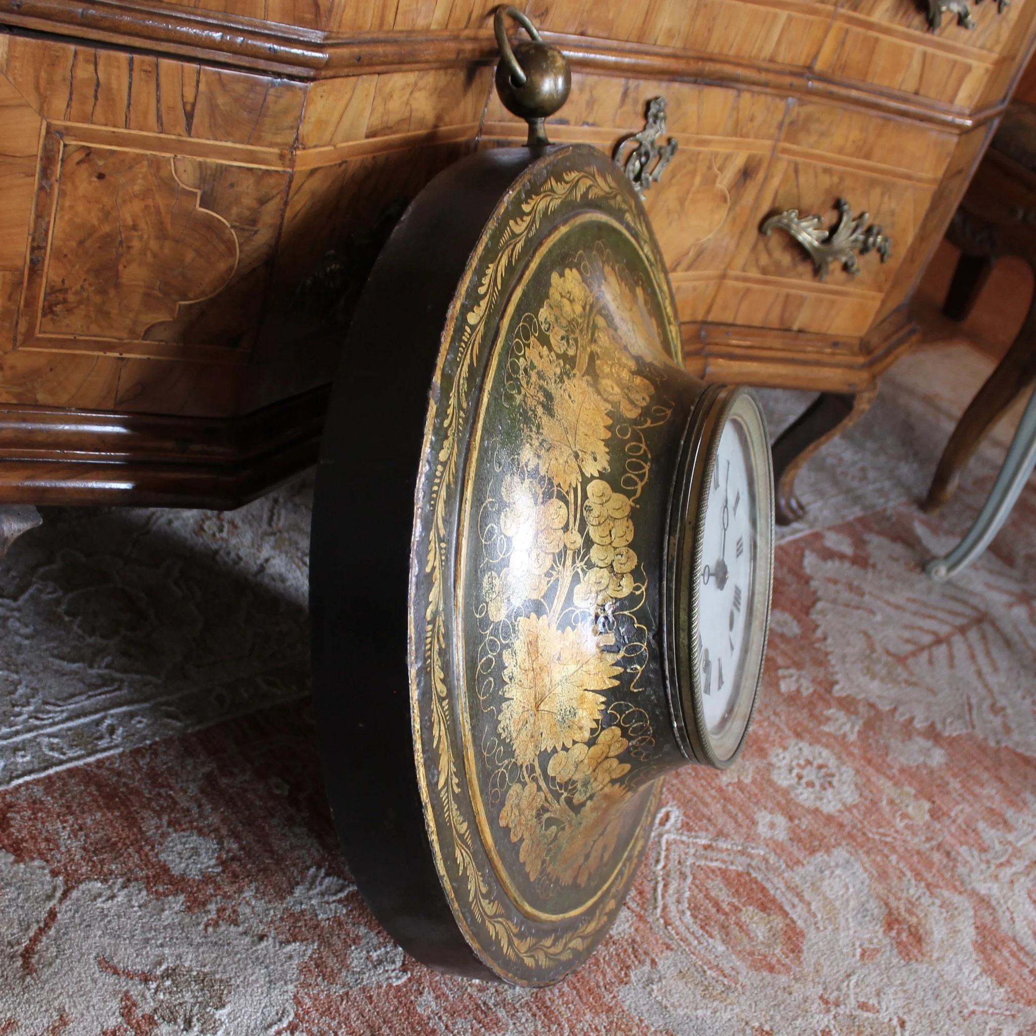 Large French Charles X Painted and Gilded Tôle Clock