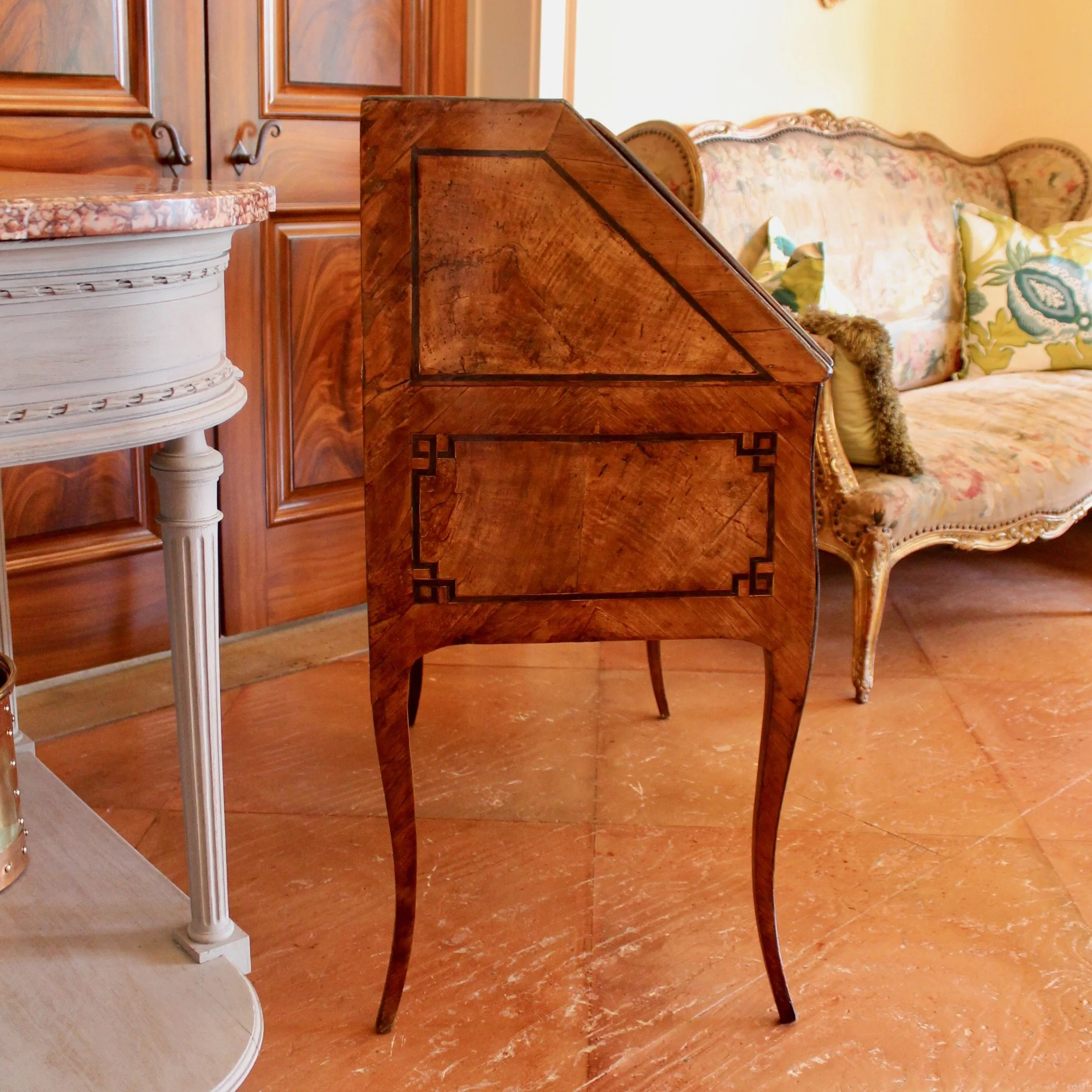 Antique-French-Provincial-Marquetry-Slant-Front-Desk (8)-side