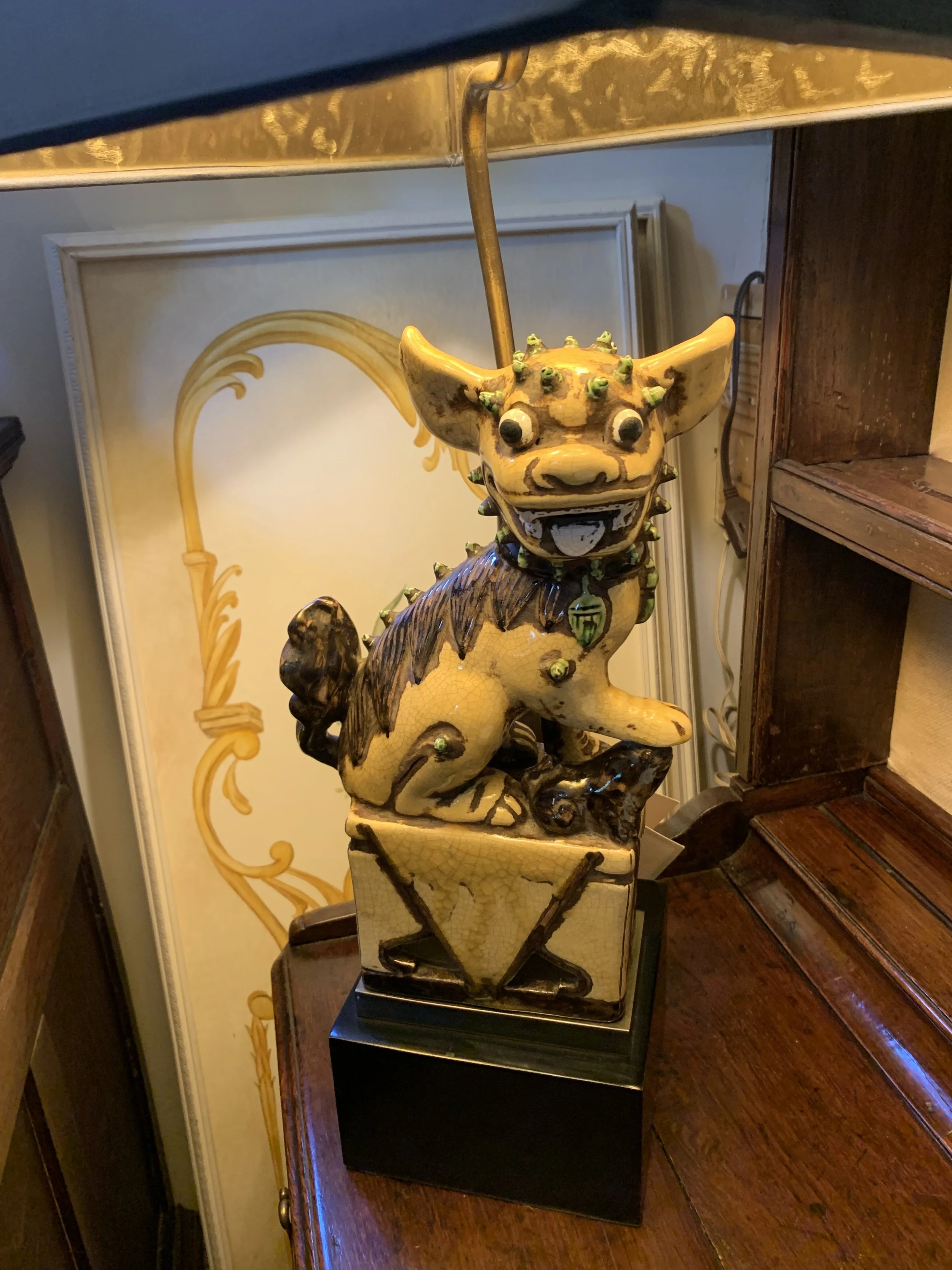Chinese Yellow Glazed Ceramic Foo Dog Lamp