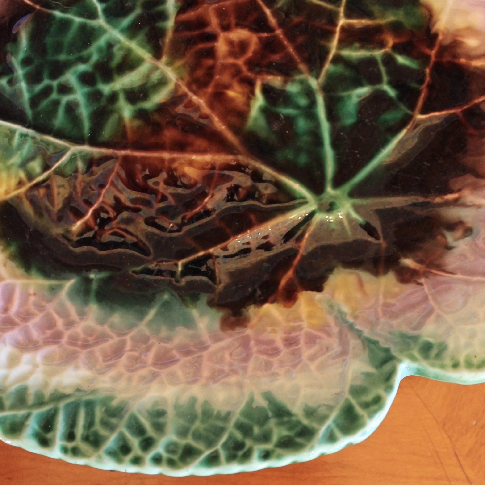 Large Antique Begonia Leaf Majolica Dish