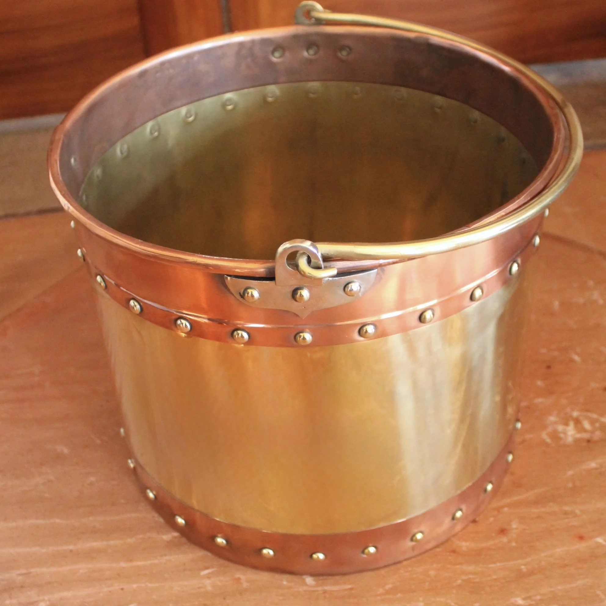 Large Copper and Brass Studded Kindling Bucket