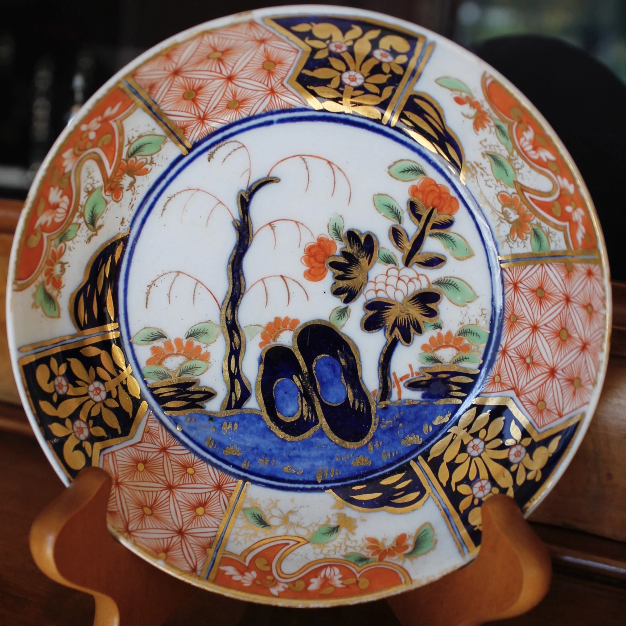 “Rock and Tree” Money Pattern Pattern English Imari Porcelain Tea Cup and Saucer