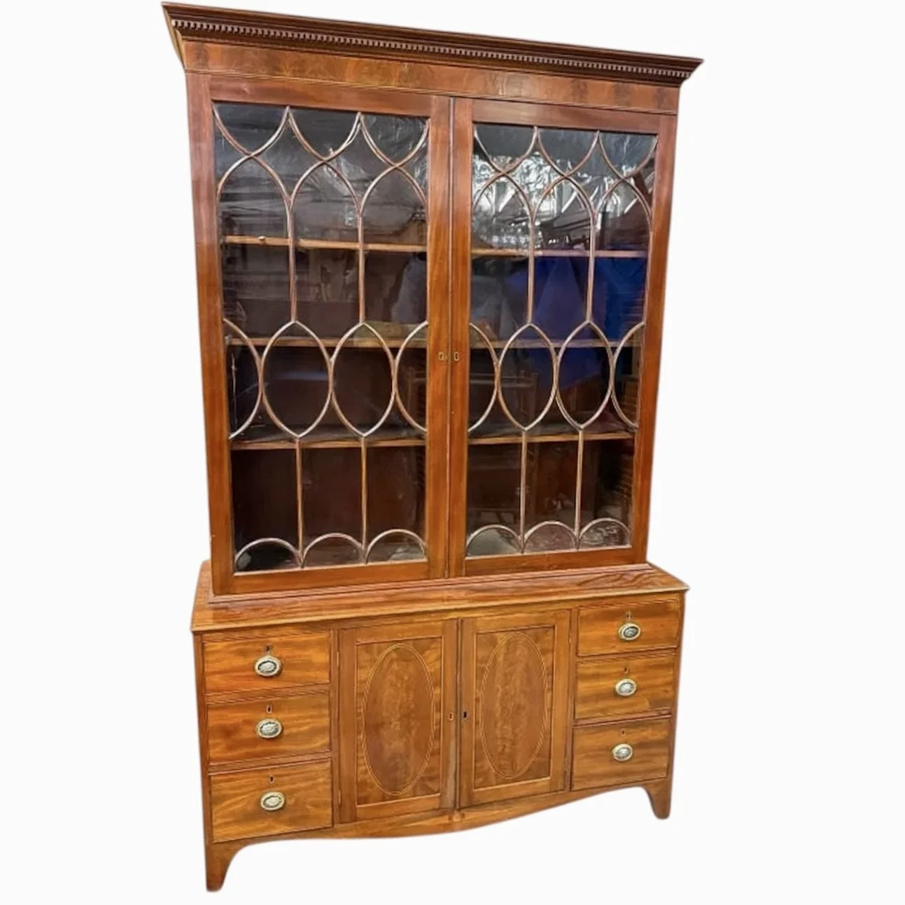 Georgian Period Figured Mahogany Glass Front Bookcase