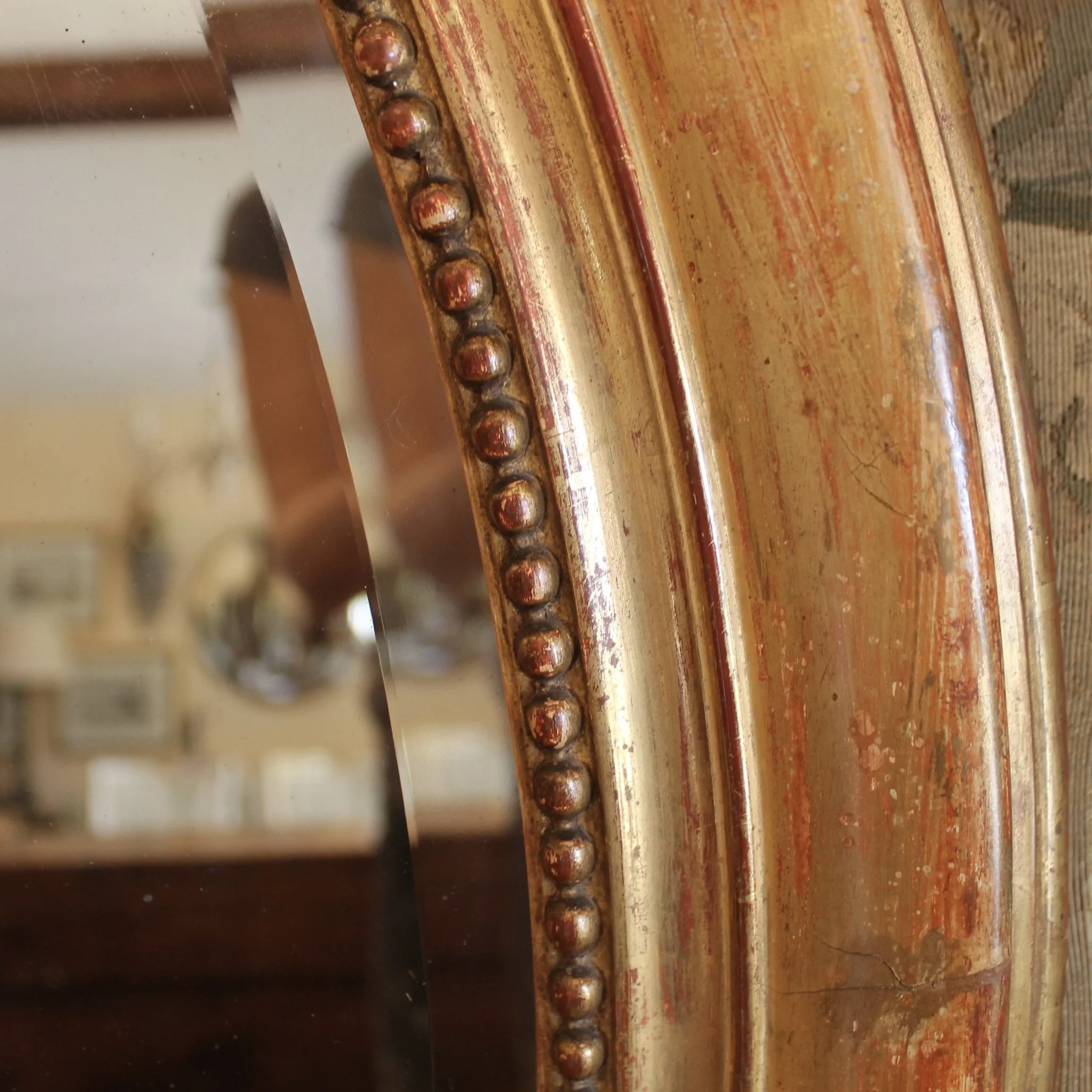 Large Oval French Giltwood Antique Mirror