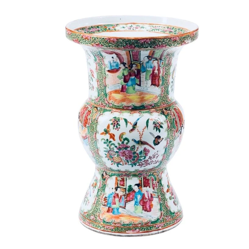 Rose Medallion Rose Canton Chinese Export Porcelain Ku Vase