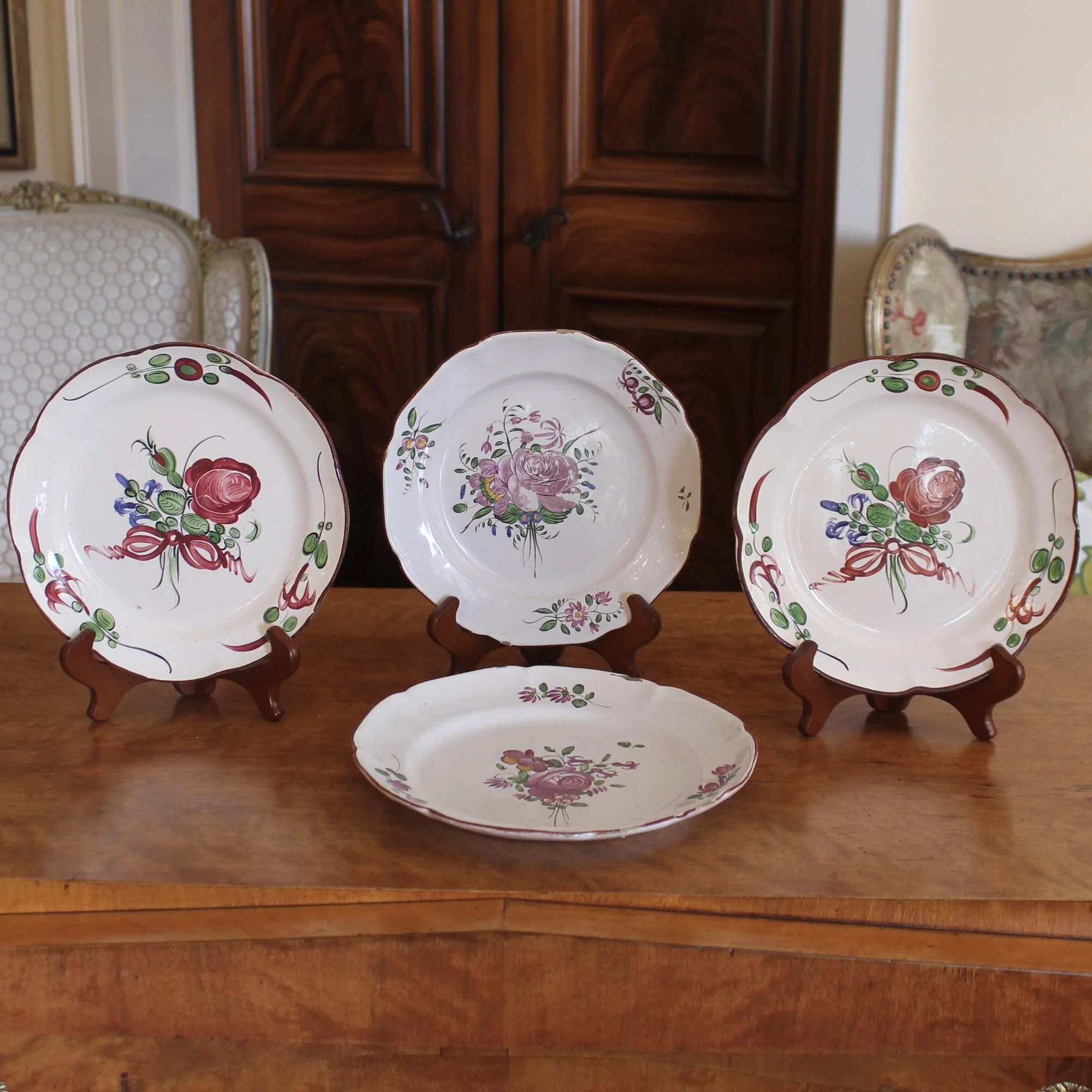 Antique French Faience  Plates, Pink Floral
