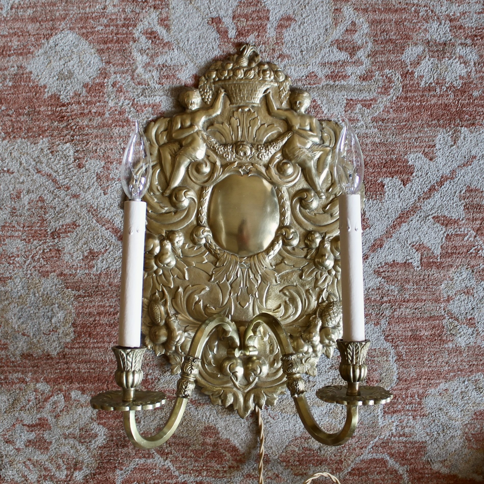 Continental Cast Brass Baroque Cartouche Sconce