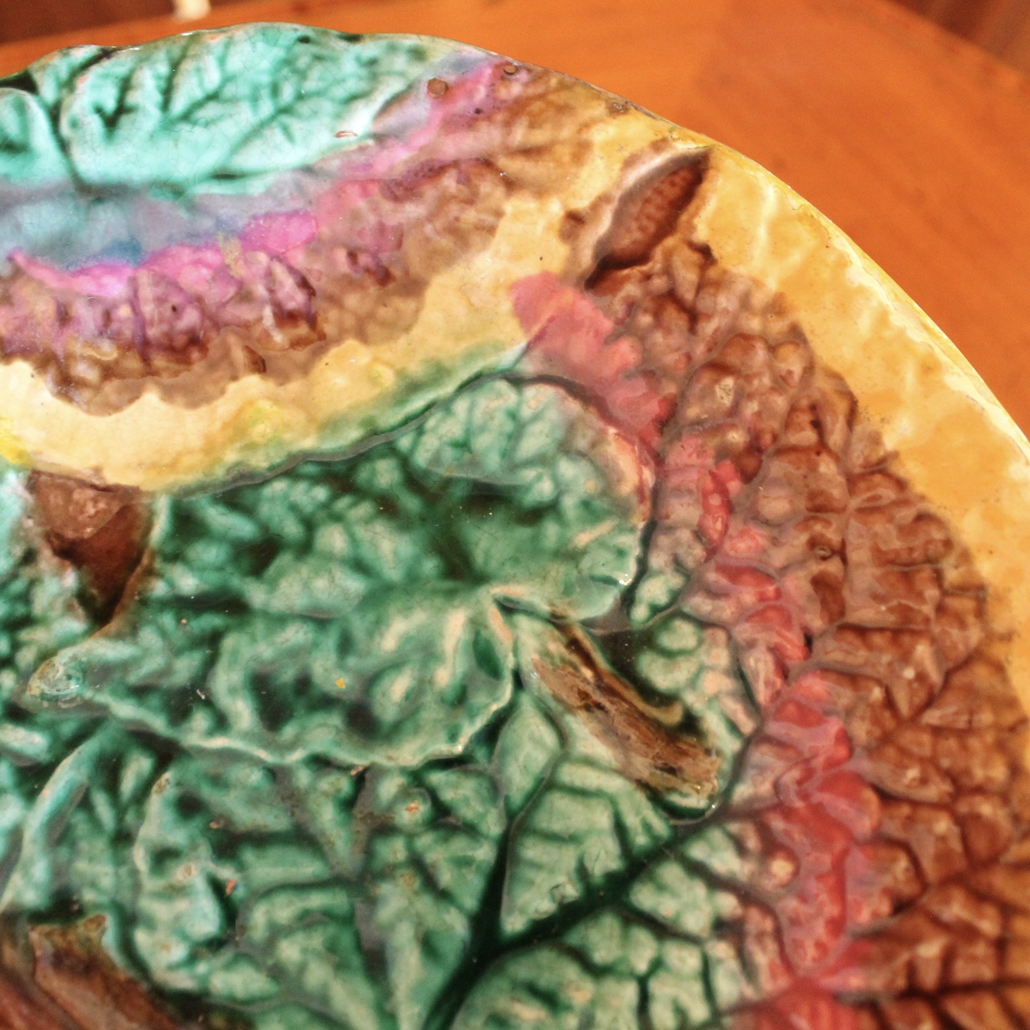 English Begonia Leaf Majolica - Compote and Dish