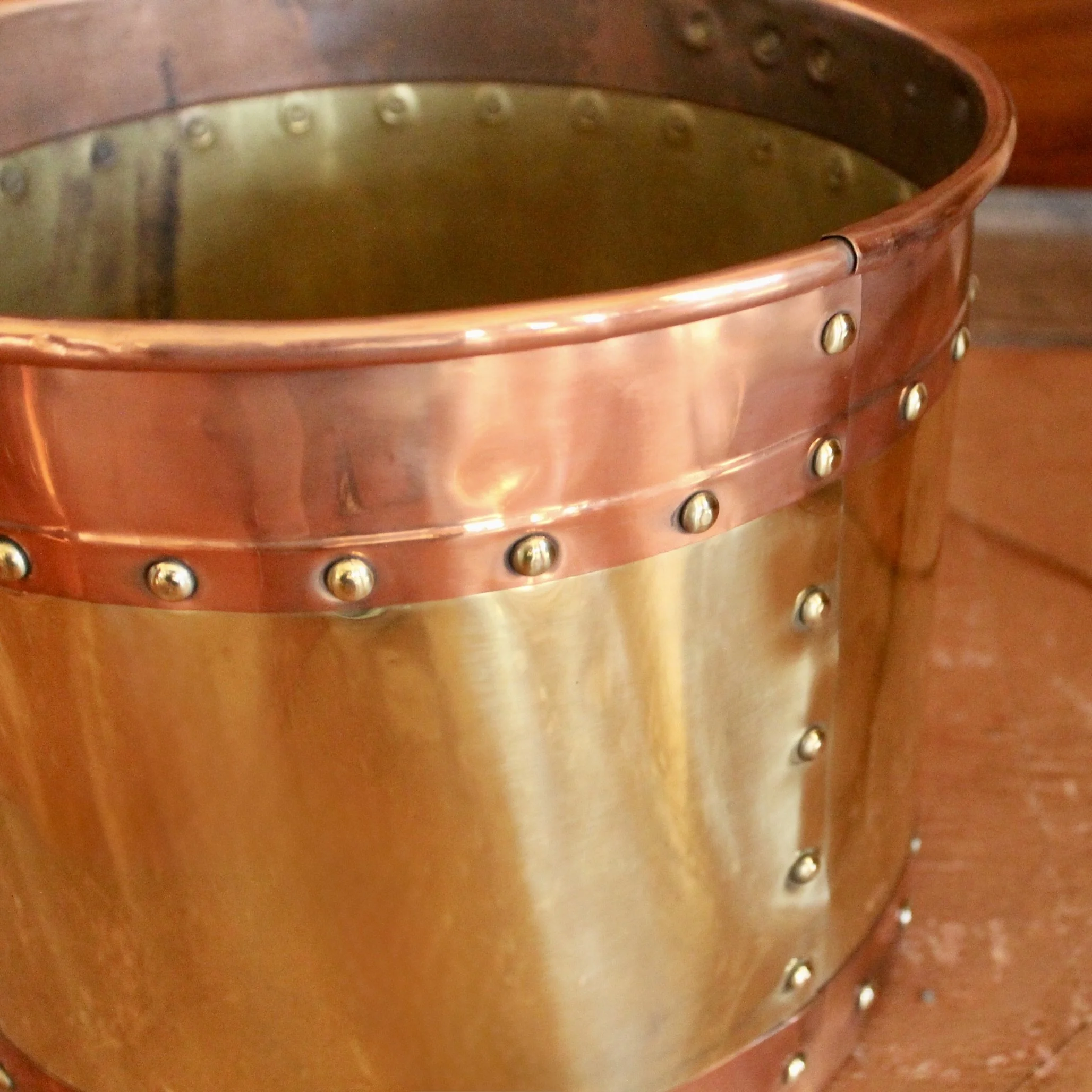 Large Copper and Brass Studded Kindling Bucket