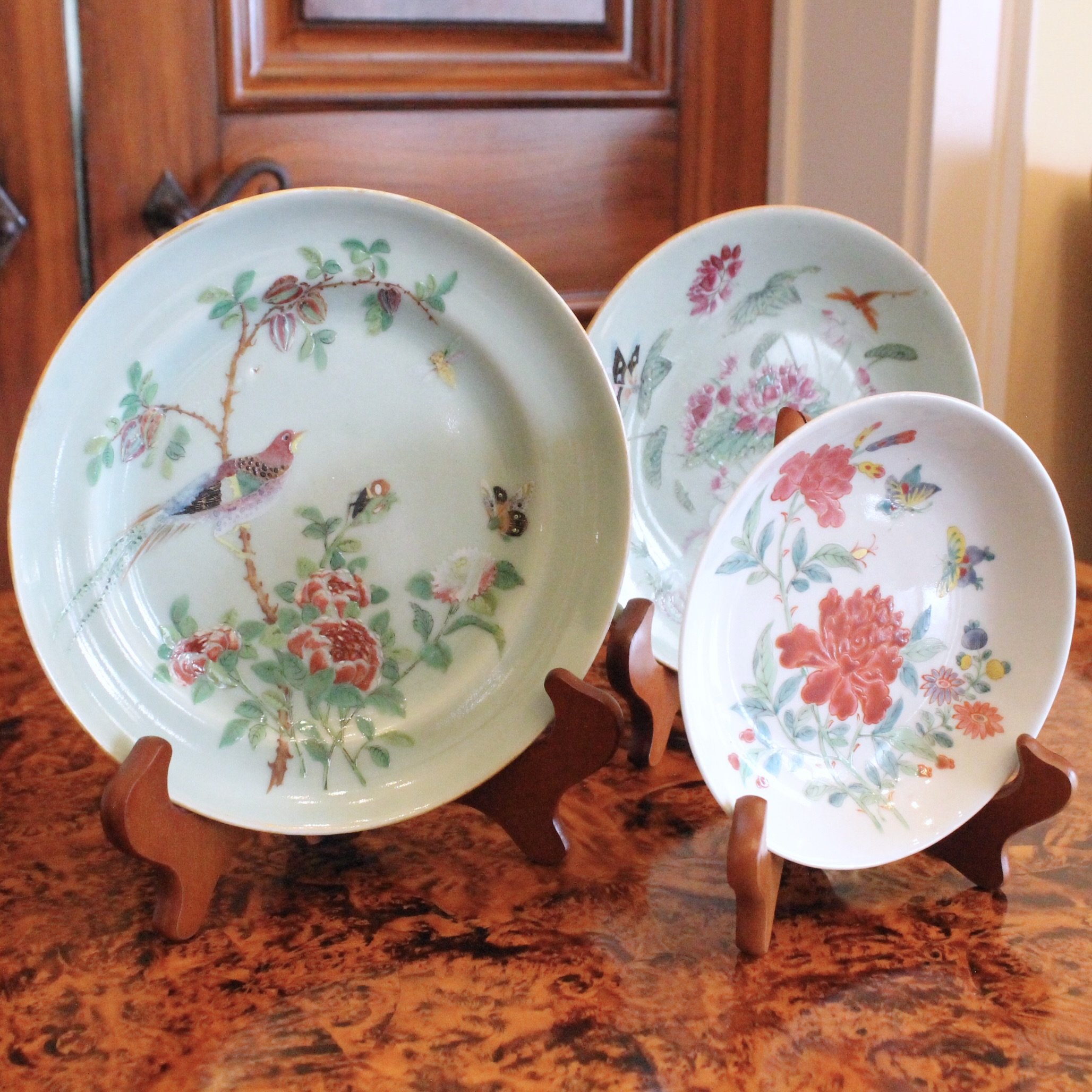 Celadon Porcelain Rose Canton Chinese Export Plates
