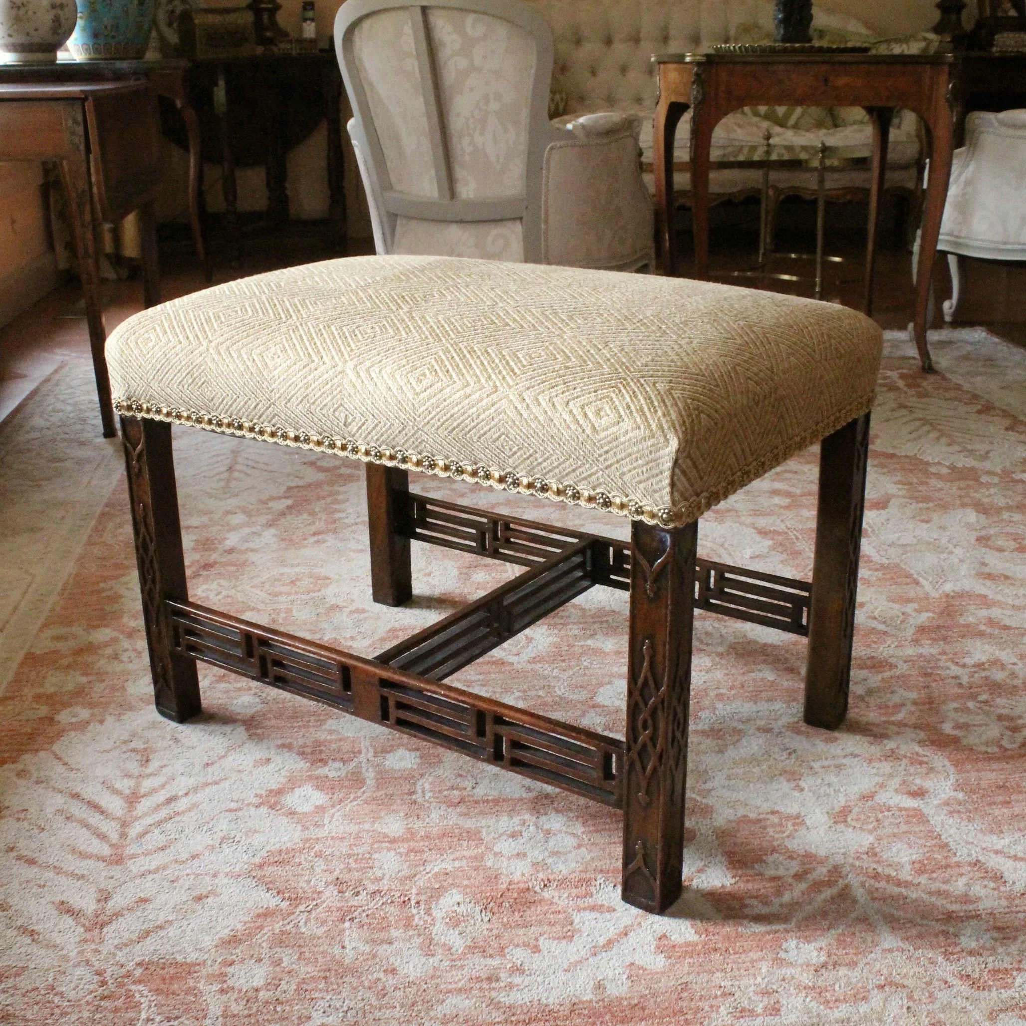 Pair of Georgian Period Chinese Chippendale Fretwork Benches