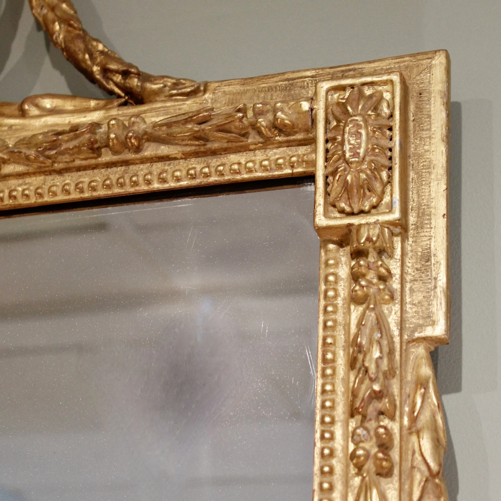 Large Italian Neoclassical Period Gilt Wood Mirror with Urn Crest