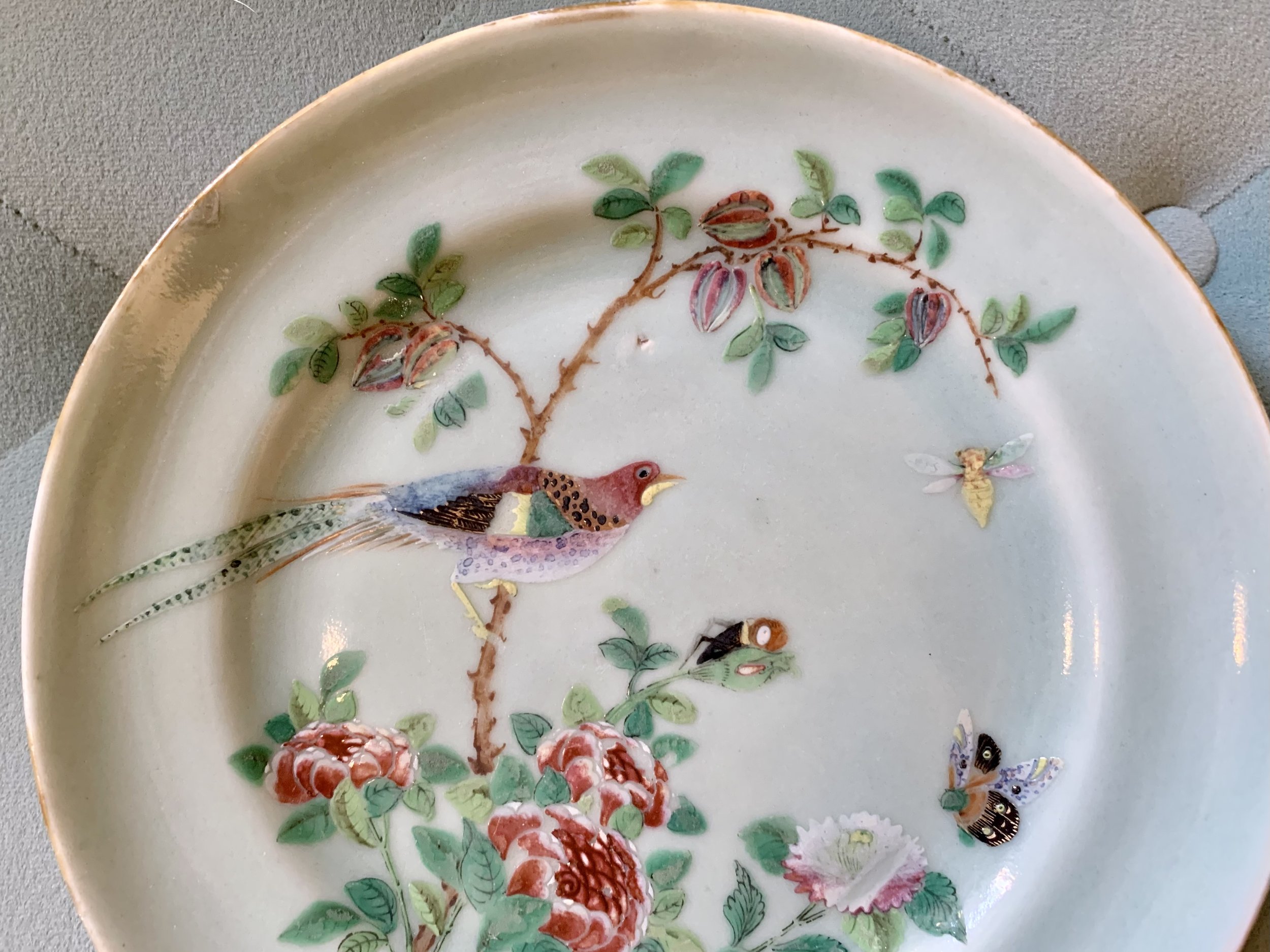 Celadon Porcelain Rose Canton Chinese Export Plates