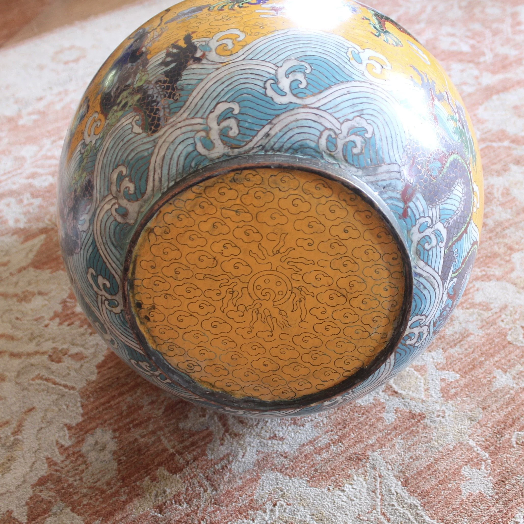 Pair of Yellow Chinese Cloisonné on Copper Double Gourd Vases