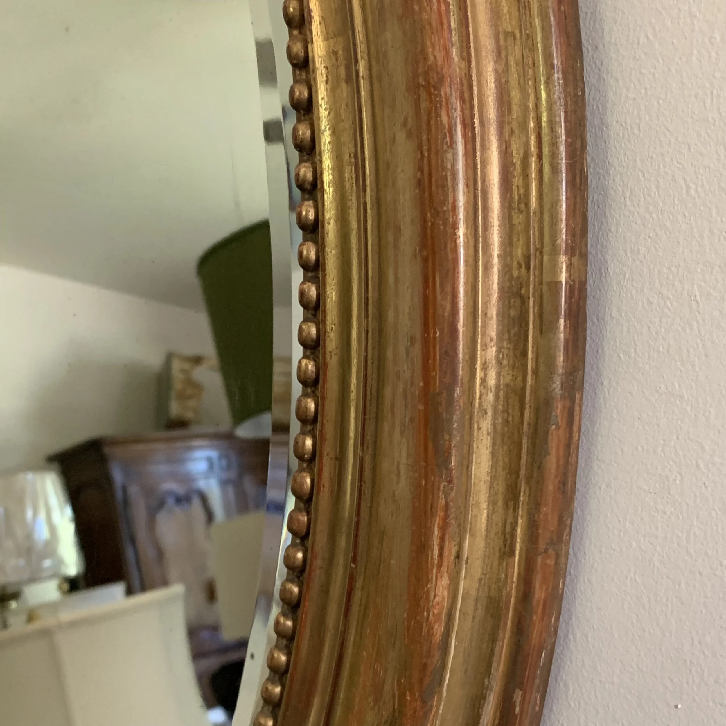 Large Oval French Giltwood Antique Mirror