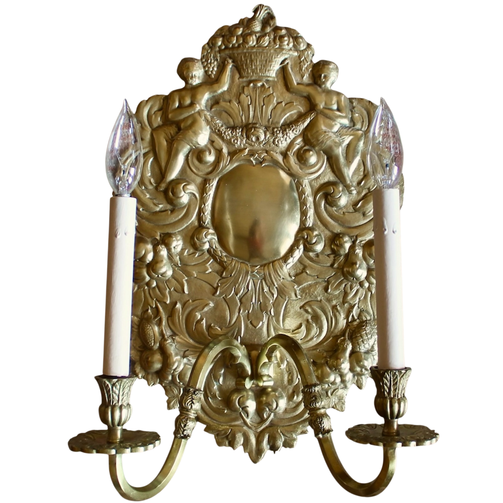 Continental Cast Brass Baroque Cartouche Sconce