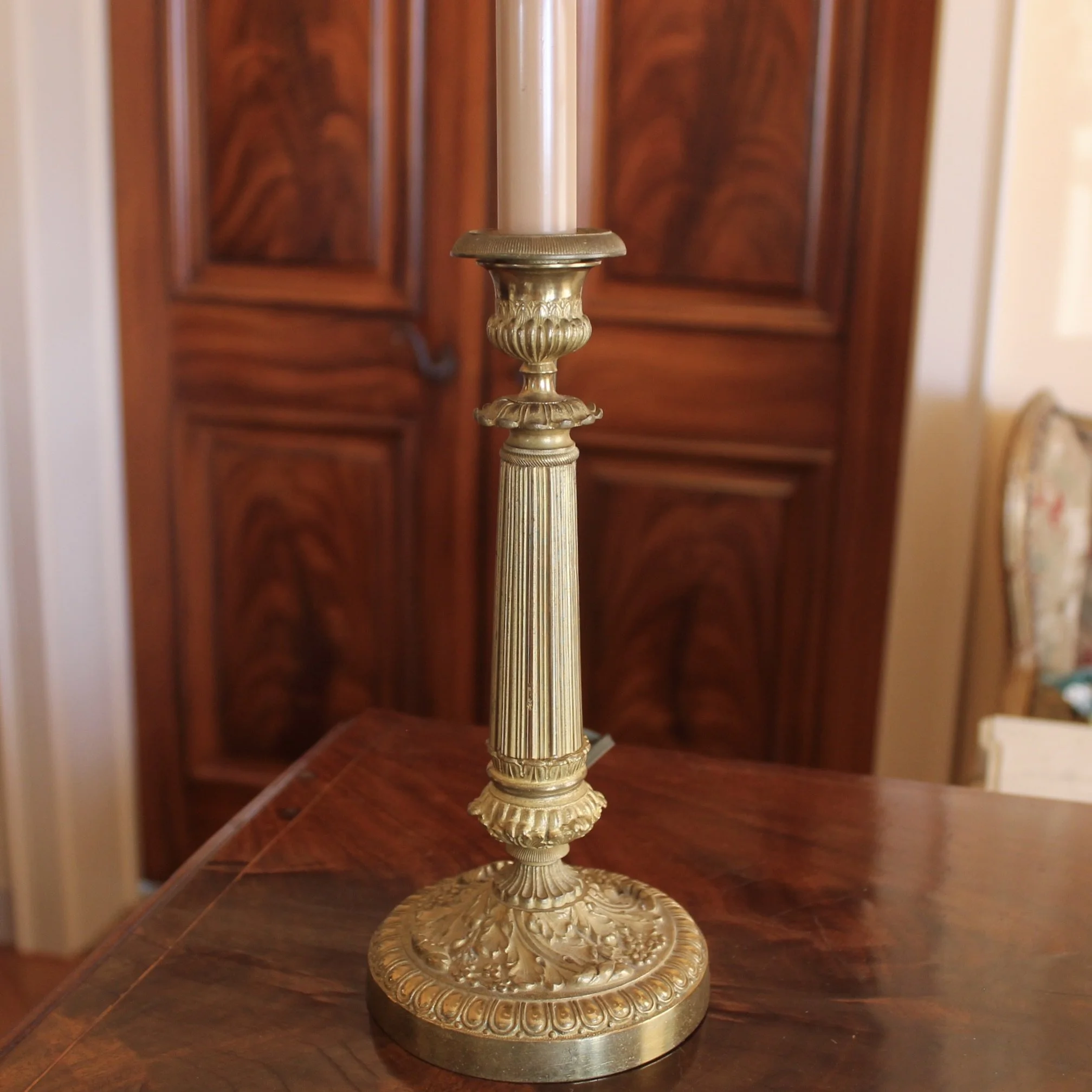 French Gilt Bronze Charles X / Empire Candlestick Lamps