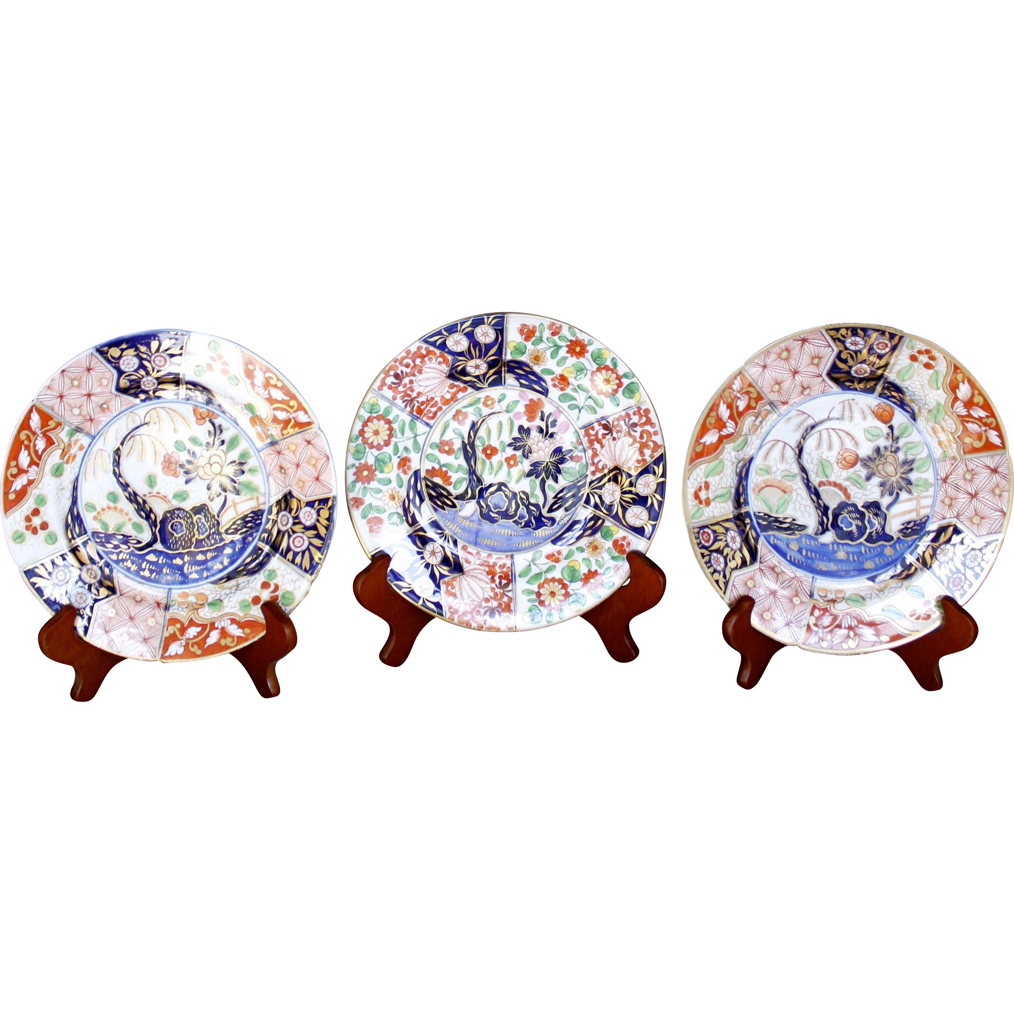 Coalport Gilt Imari Porcelain Plates "Rock and Tree" or "Money Tree" Pattern