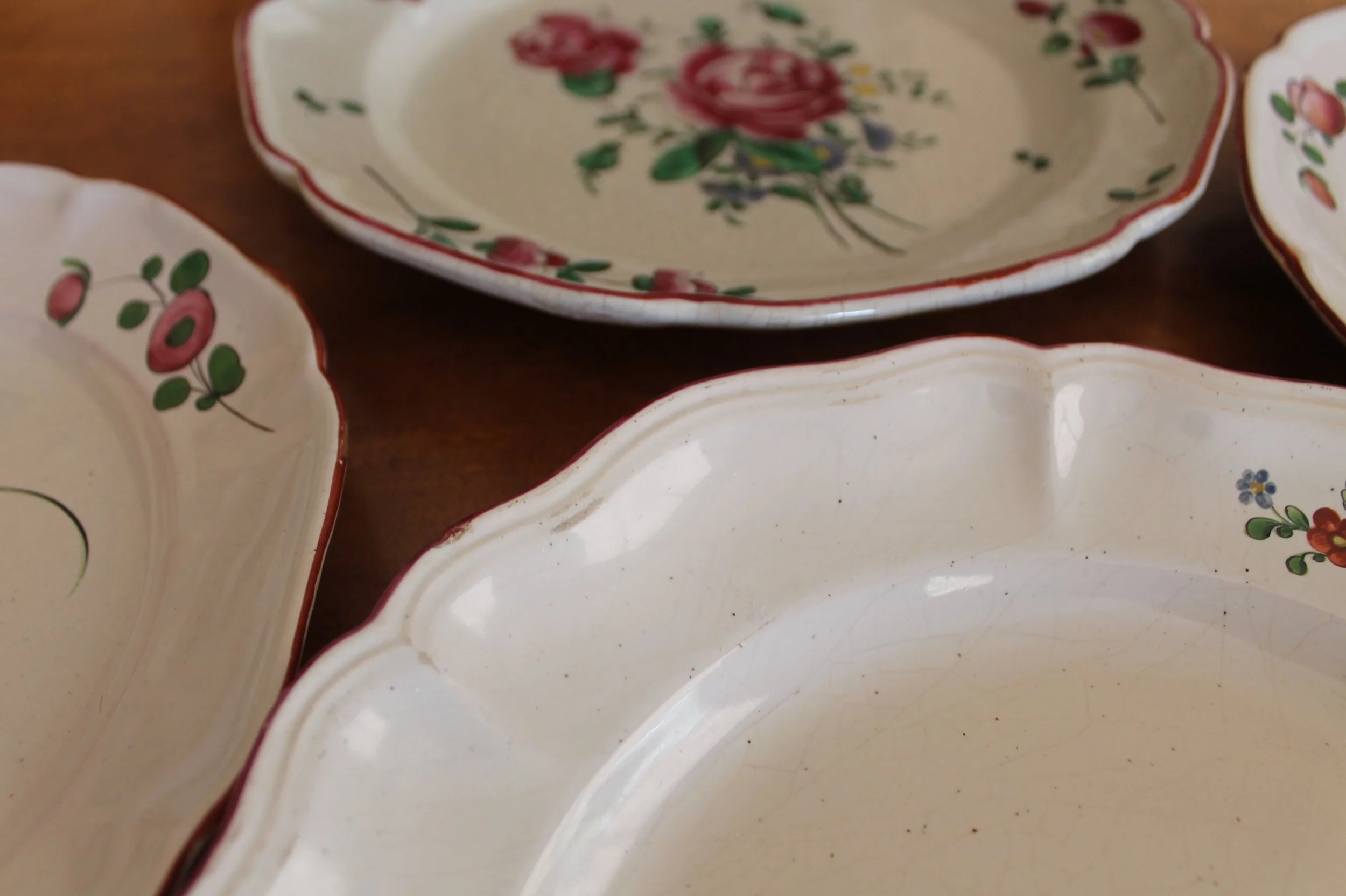 Antique French Faience Plates, Pink Floral