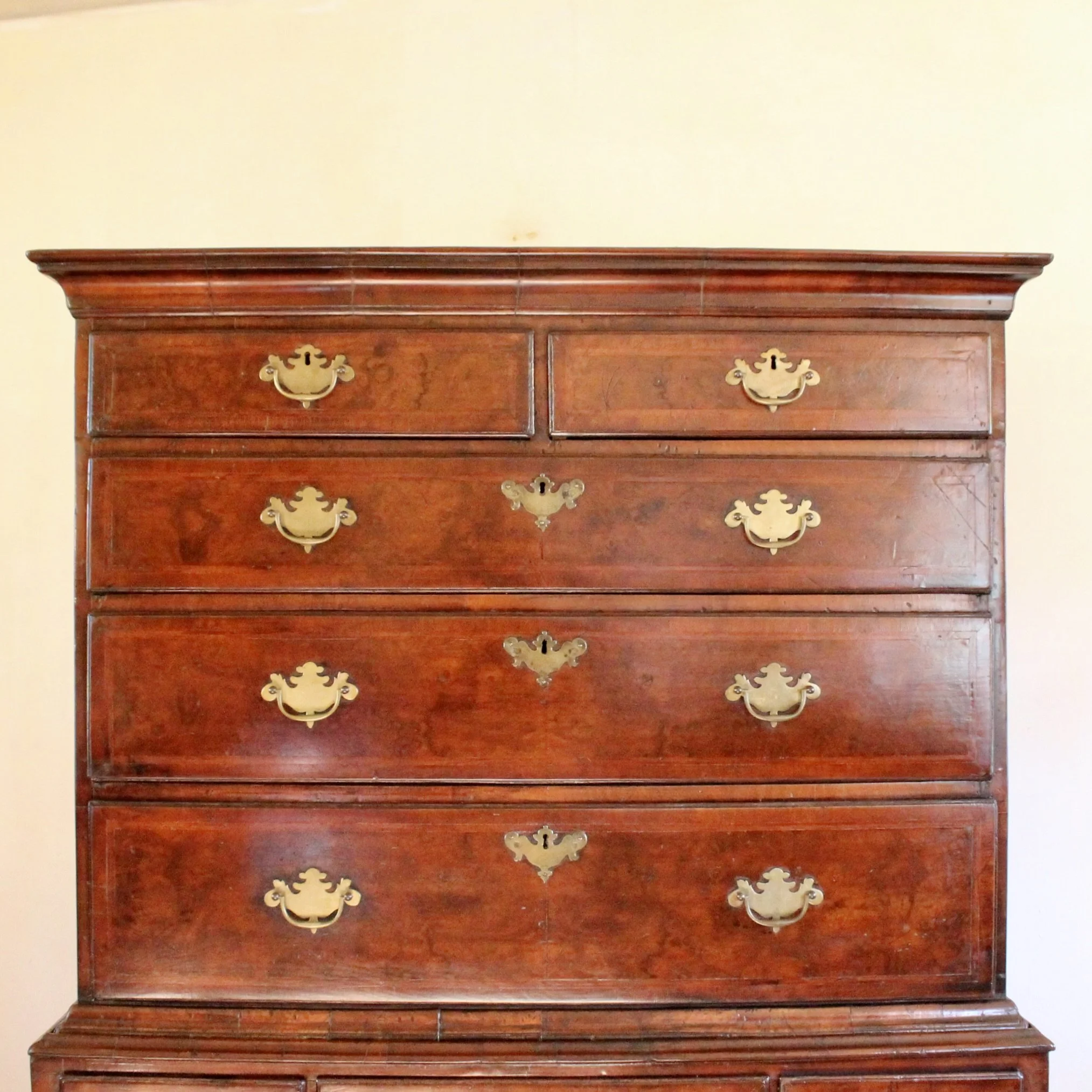 Georgian English Burl Walnut Highboy Chest on Stand